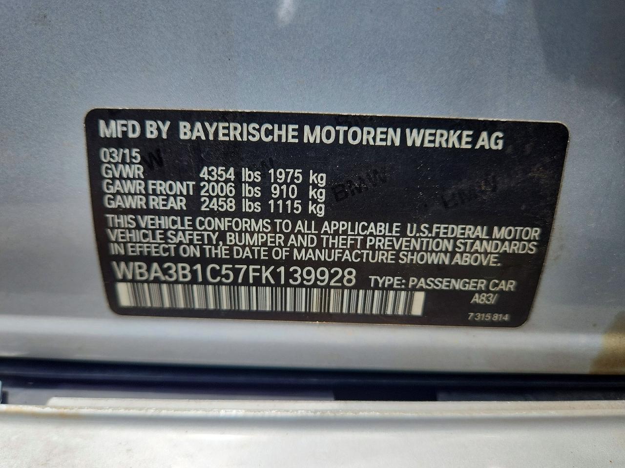 2015 Bmw 320 I Серебряный vin: WBA3B1C57FK139928
