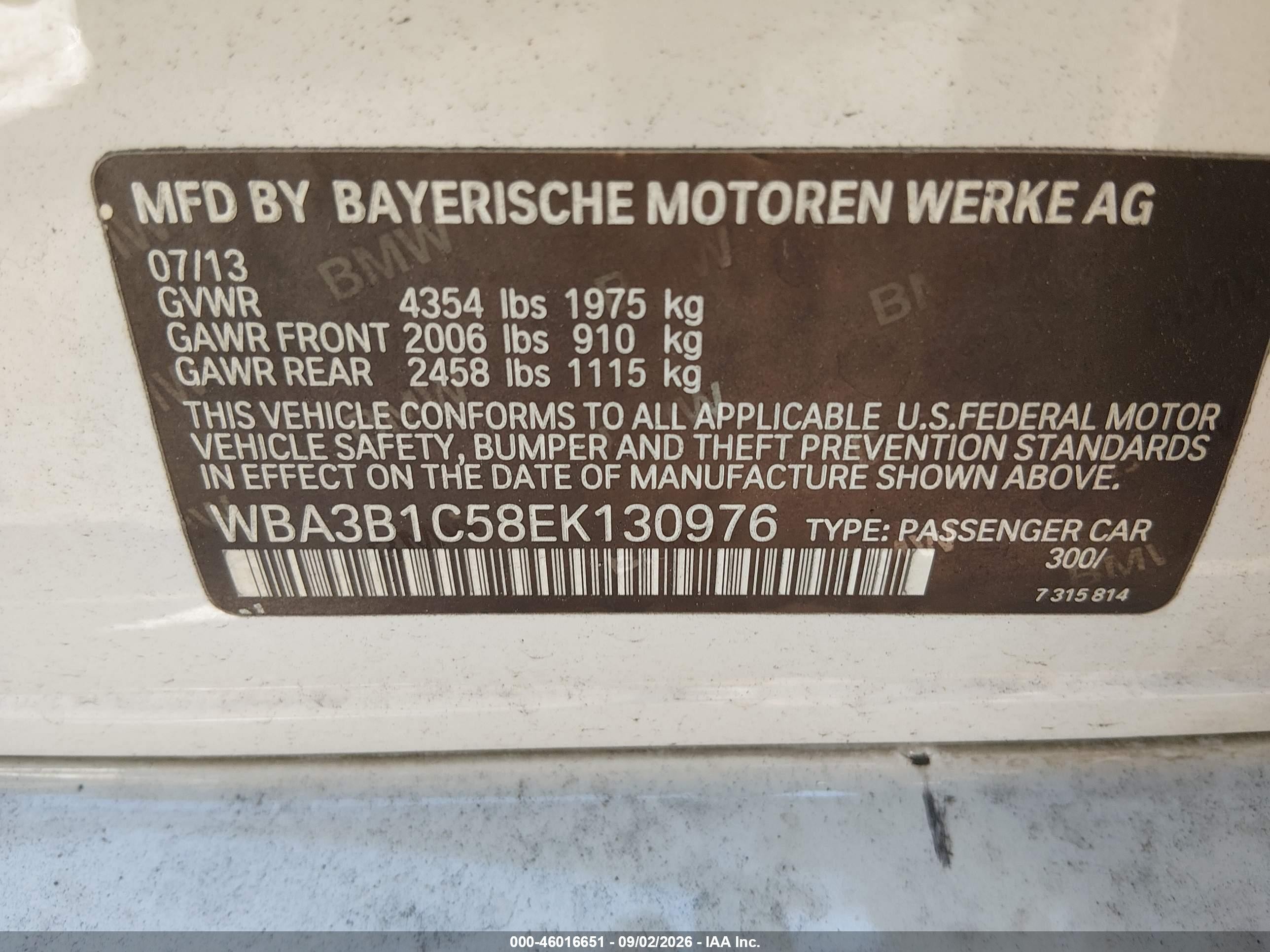 2014 Bmw 320i   White vin: WBA3B1C58EK130976