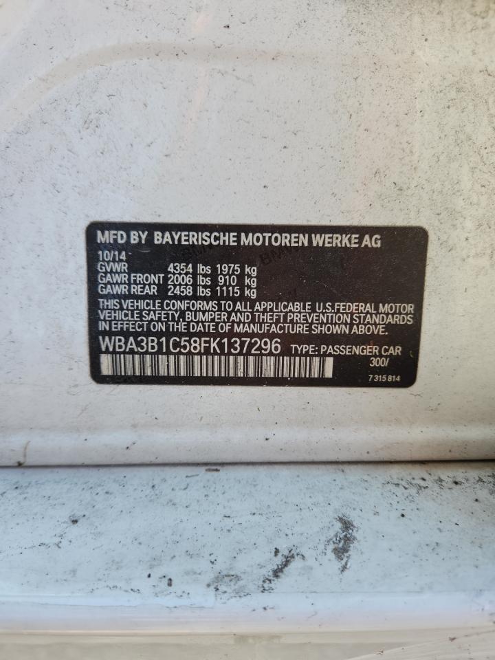 2015 Bmw 320 I White vin: WBA3B1C58FK137296