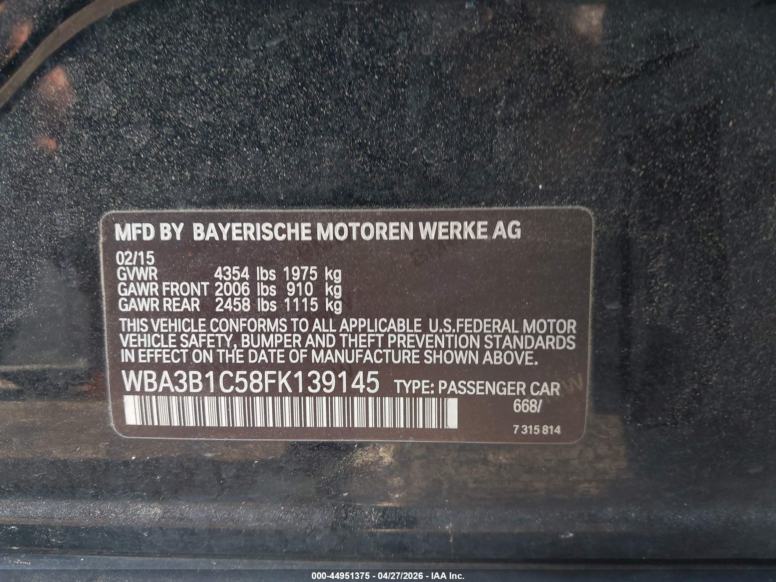 2015 Bmw 320i   Black vin: WBA3B1C58FK139145