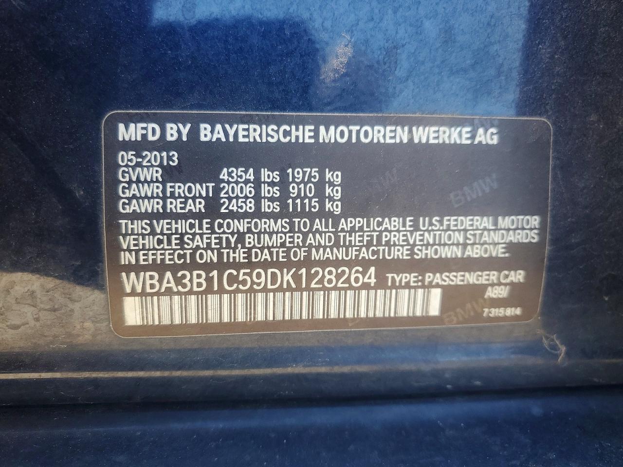 2013 Bmw 320 I Синий vin: WBA3B1C59DK128264