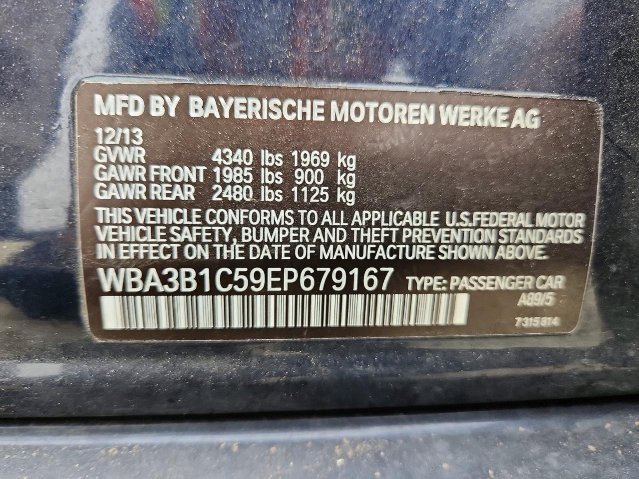 2014 Bmw 320 I Blue vin: WBA3B1C59EP679167