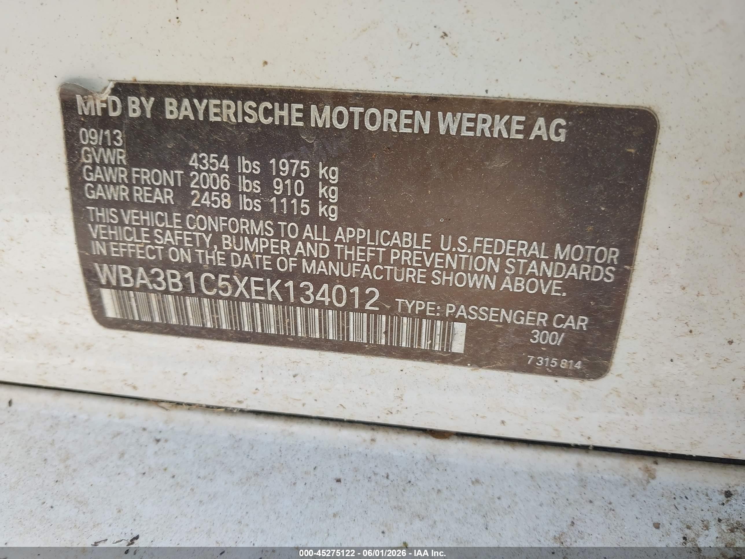 2014 Bmw 320i   White vin: WBA3B1C5XEK134012