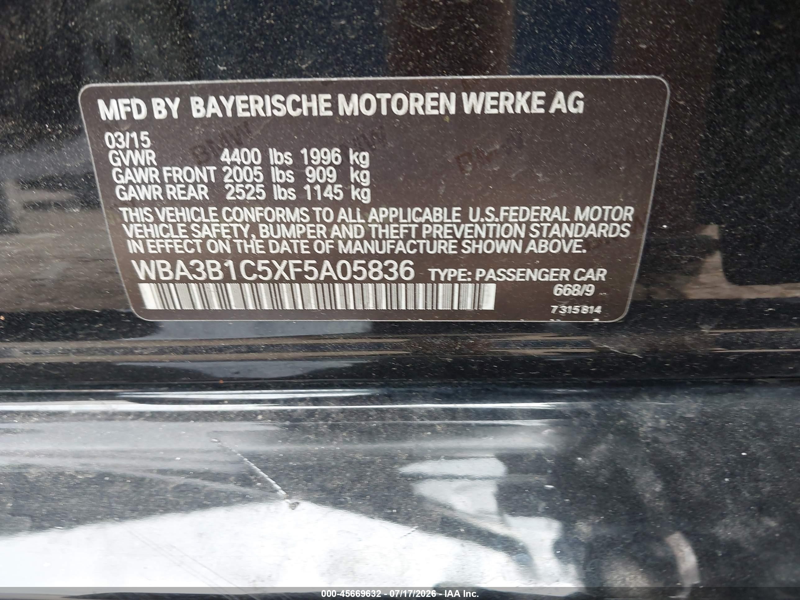 2015 Bmw 320i   Черный vin: WBA3B1C5XF5A05836