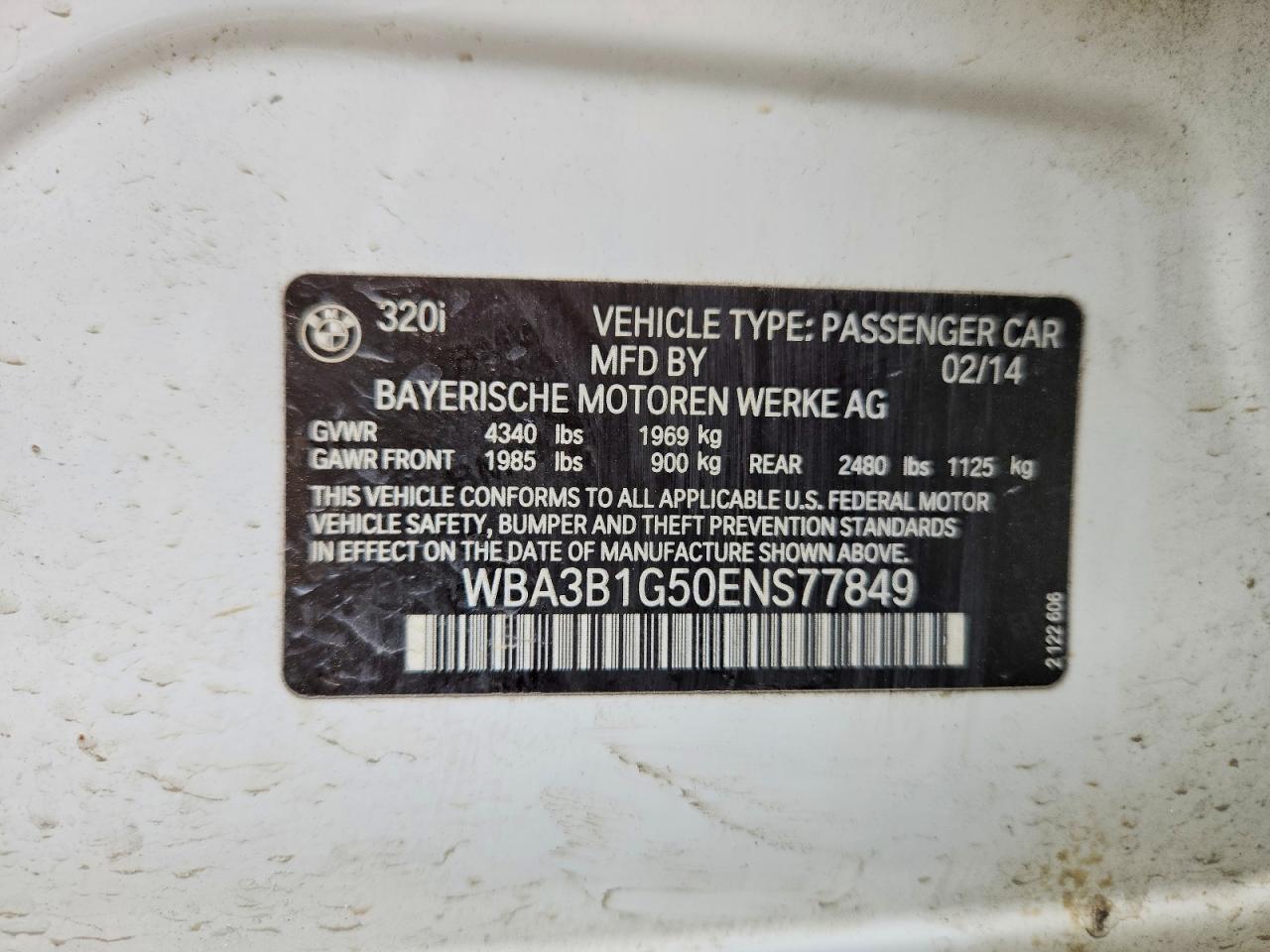 2014 Bmw 320 I Белый vin: WBA3B1G50ENS77849