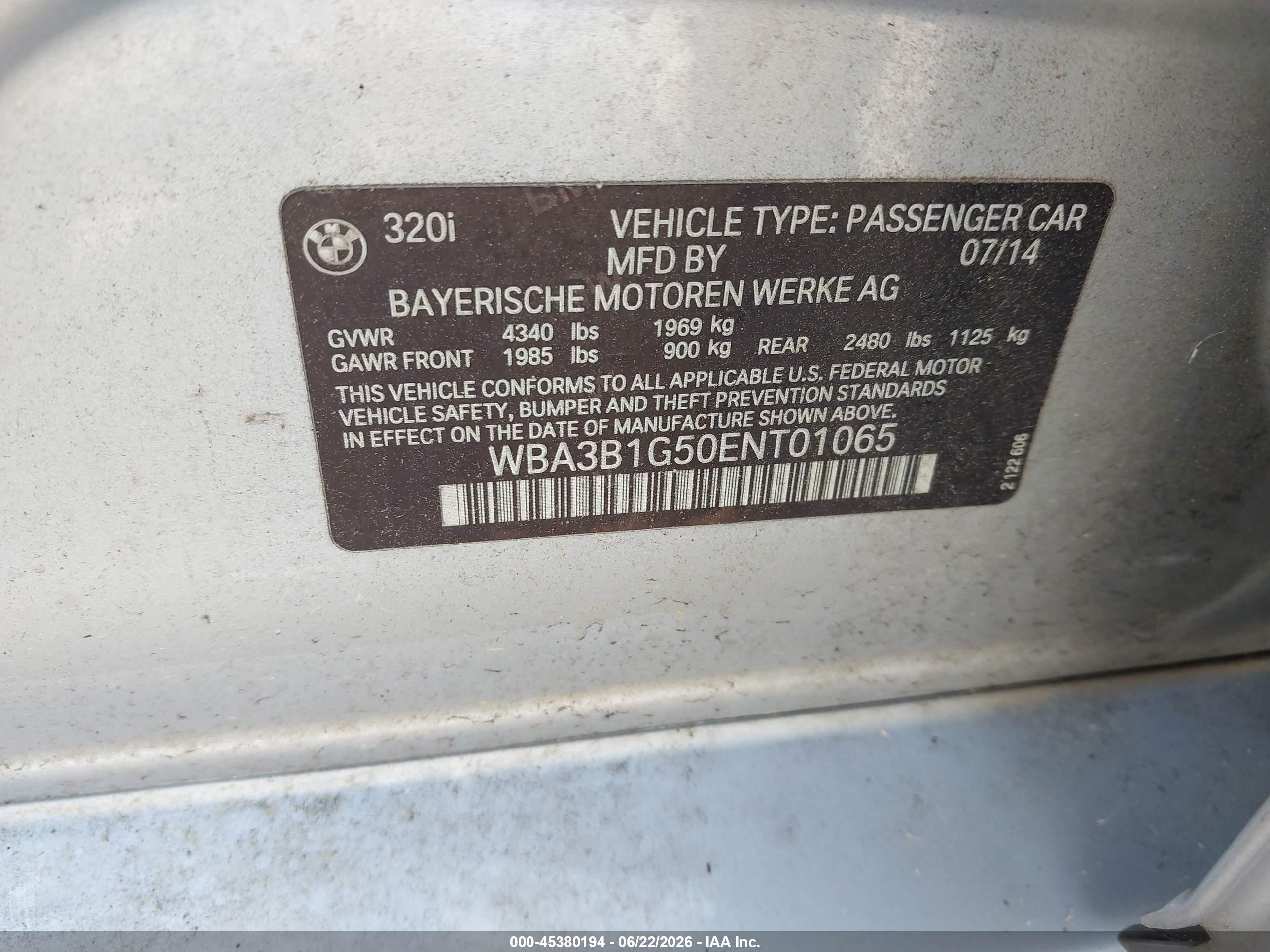 2014 Bmw 320i   Silver vin: WBA3B1G50ENT01065