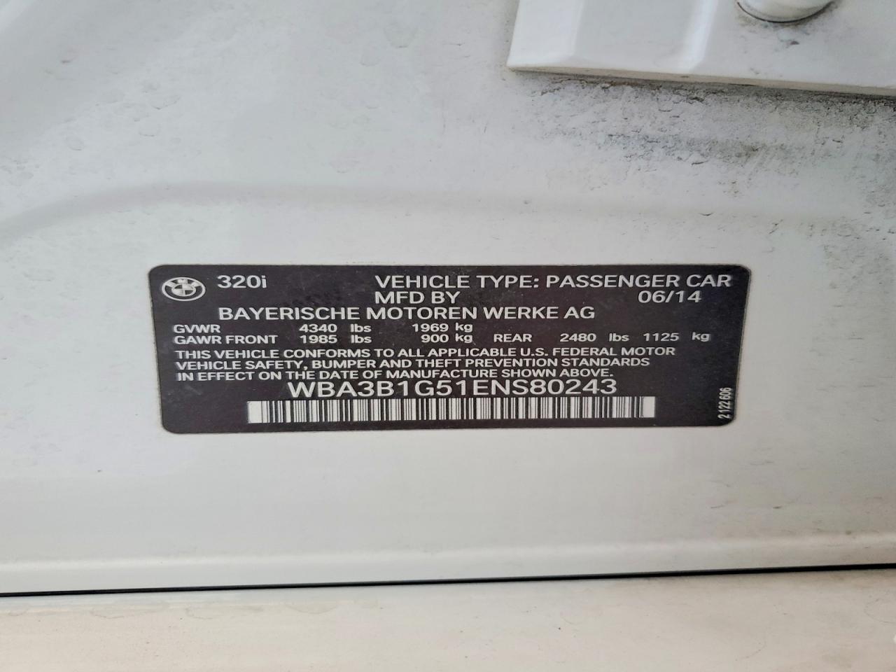 2014 Bmw 320 I Белый vin: WBA3B1G51ENS80243