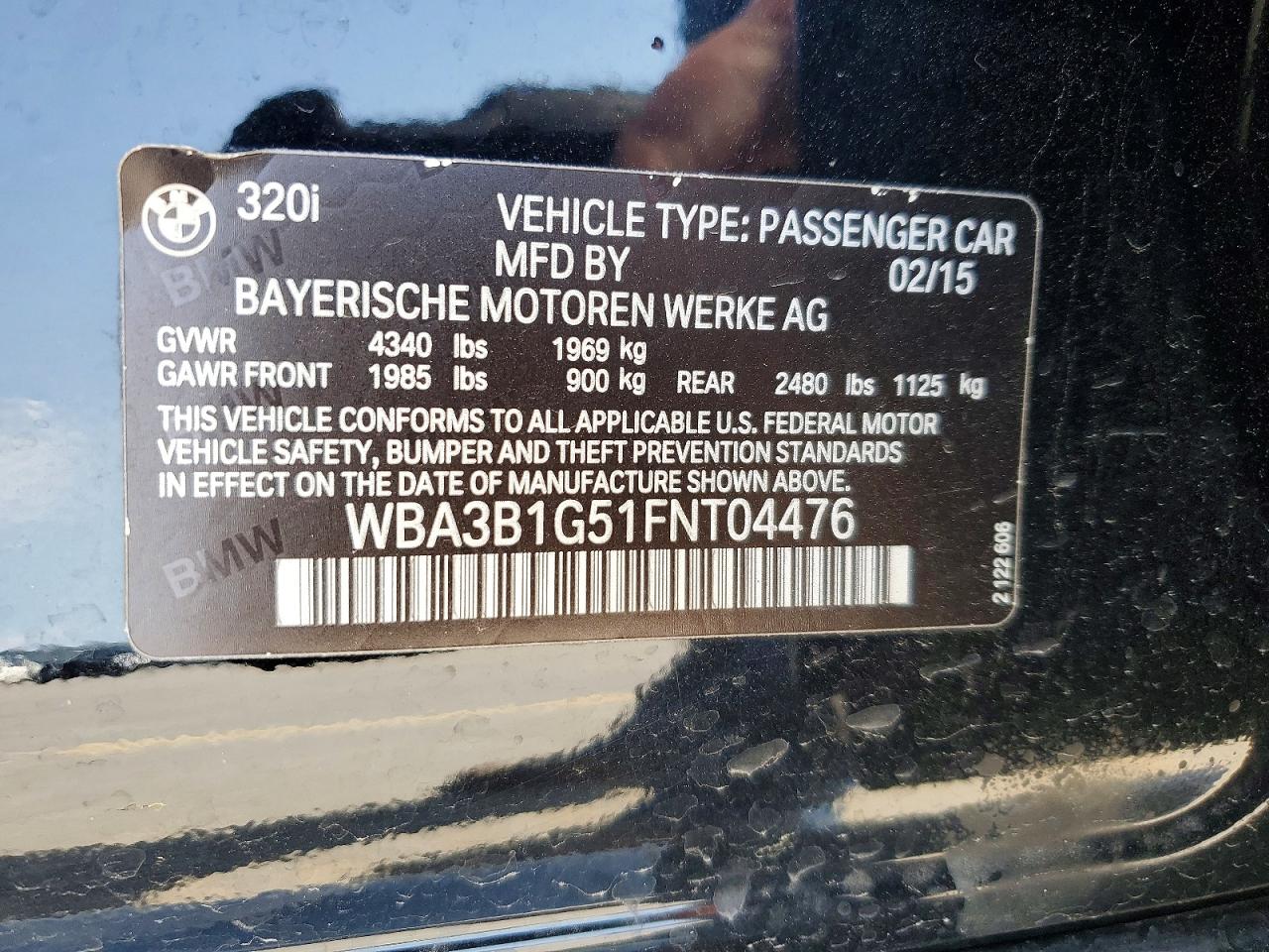 2015 Bmw 320 I Black vin: WBA3B1G51FNT04476