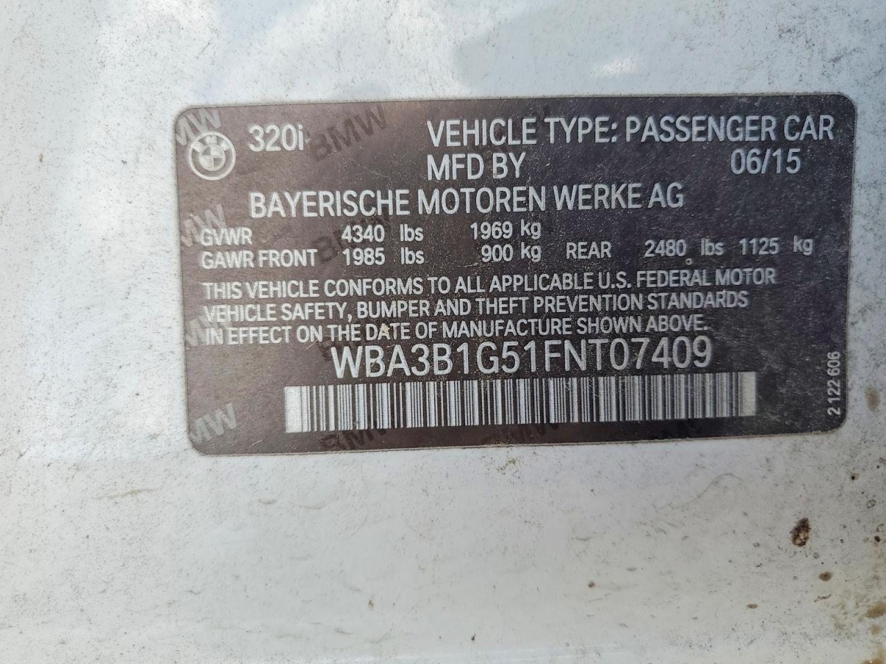 2015 Bmw 320 I White vin: WBA3B1G51FNT07409