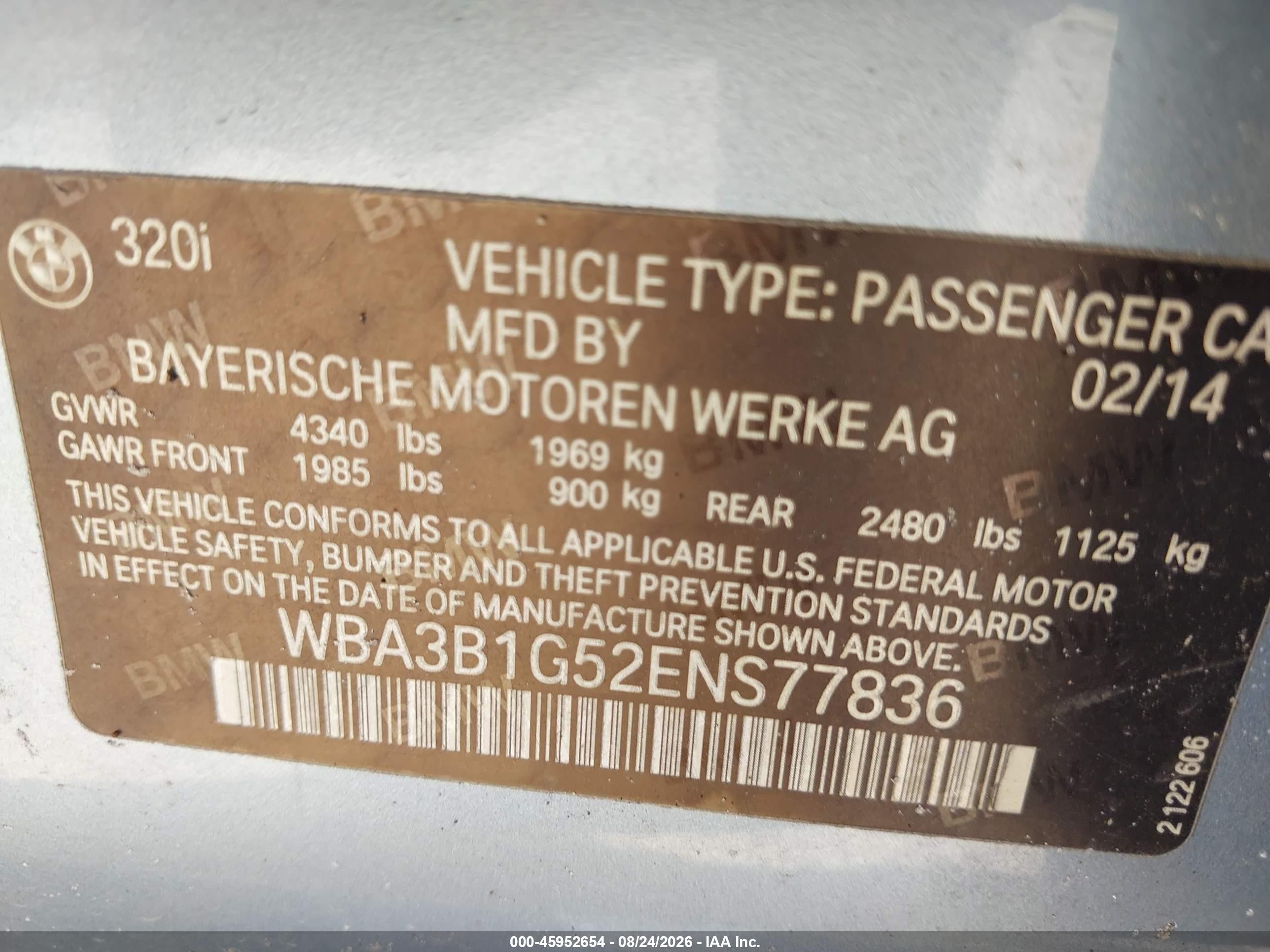 2014 Bmw 320i   Light Blue vin: WBA3B1G52ENS77836