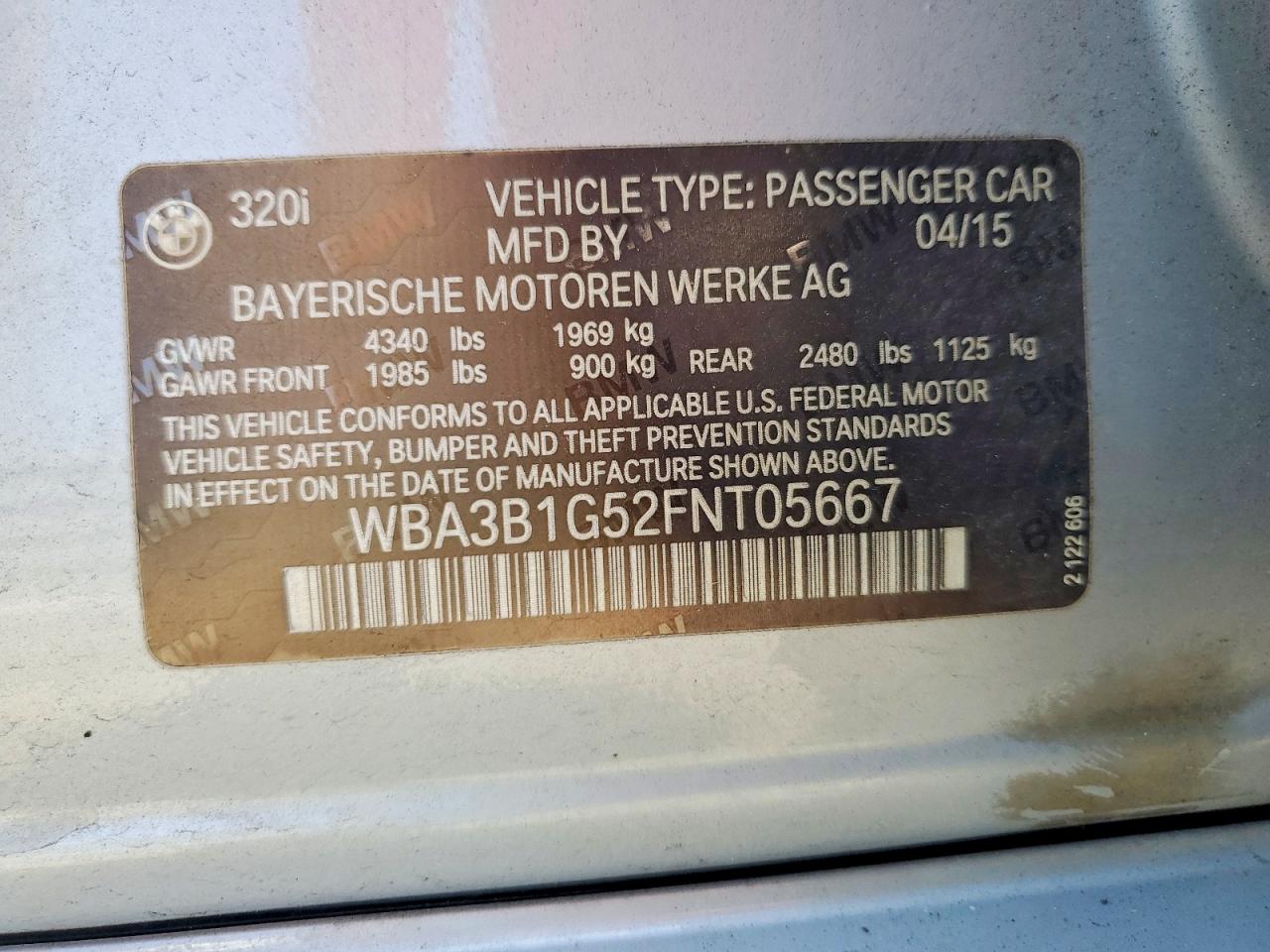 2015 Bmw 320 I Silver vin: WBA3B1G52FNT05667