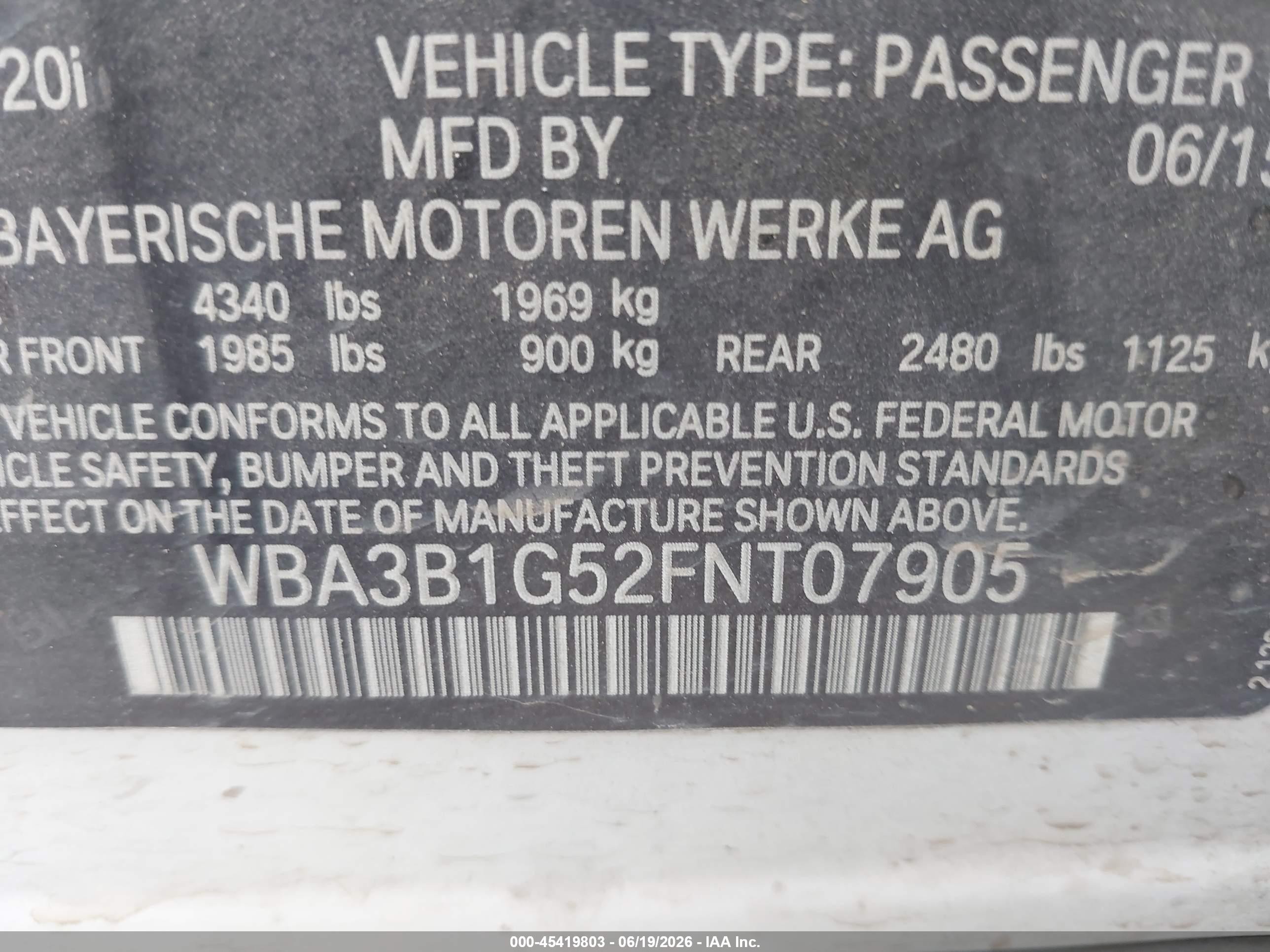 2015 Bmw 320i   White vin: WBA3B1G52FNT07905