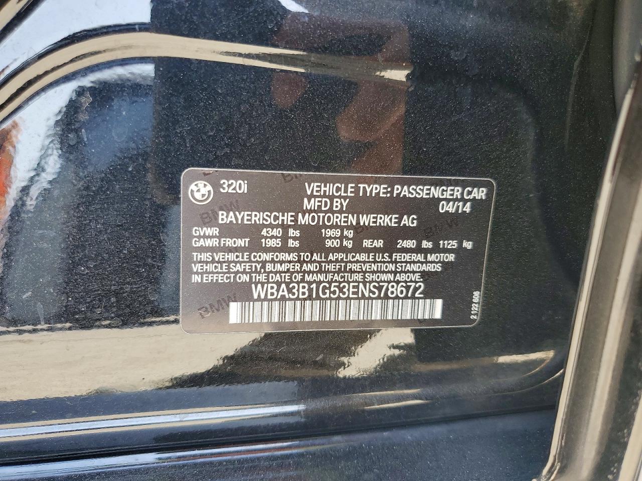 2014 Bmw 320 I Black vin: WBA3B1G53ENS78672