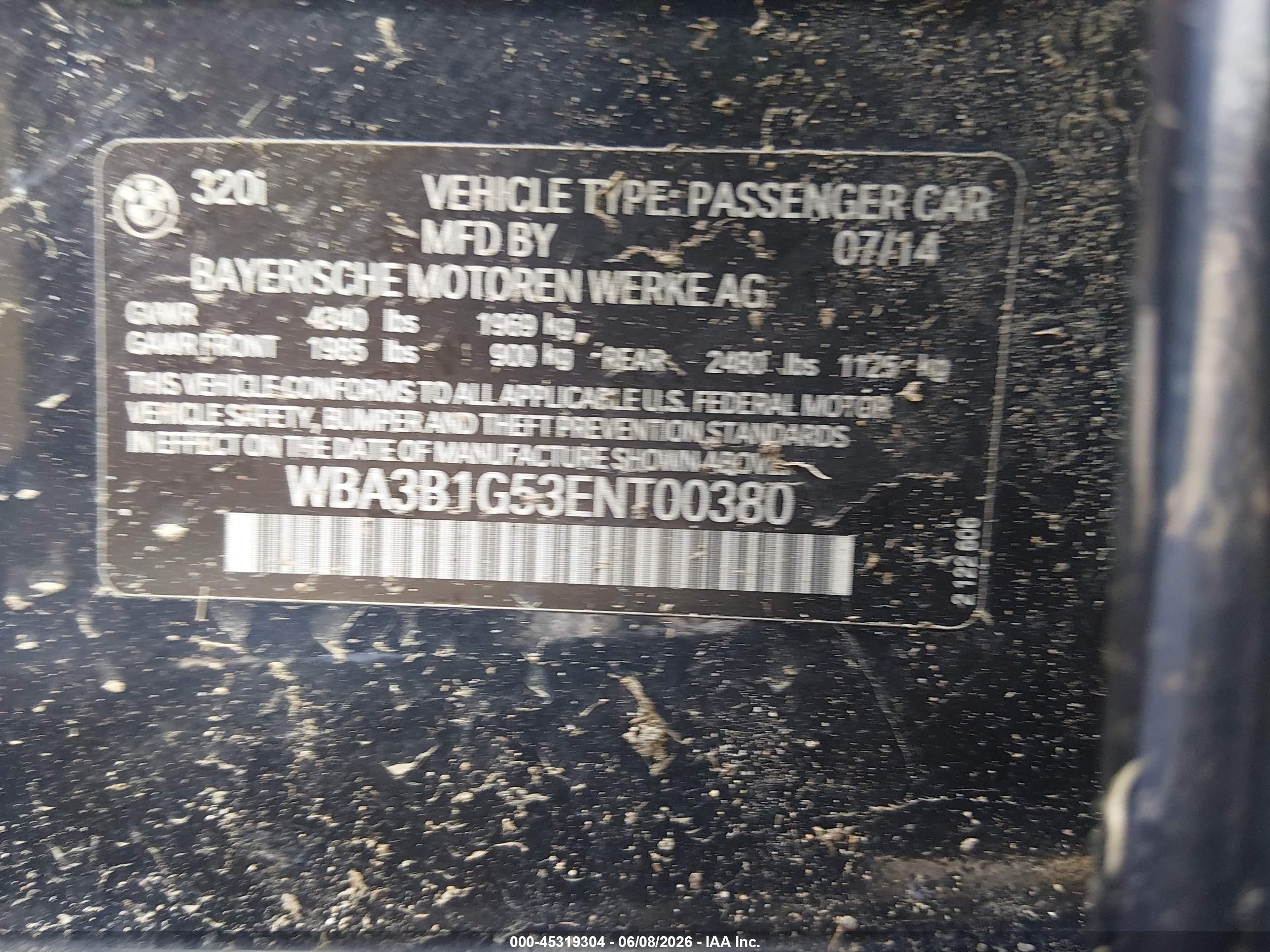 2014 Bmw 320i   Blue vin: WBA3B1G53ENT00380