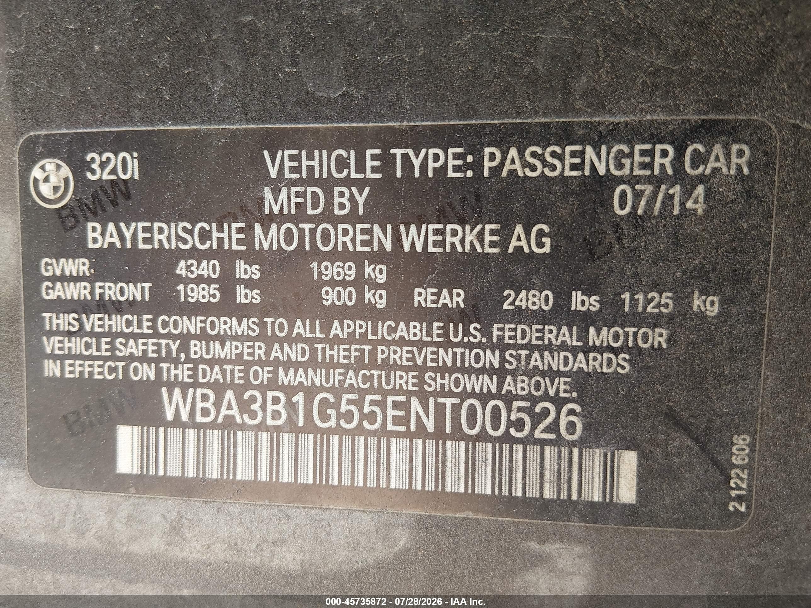 2014 Bmw 320i   Gray vin: WBA3B1G55ENT00526