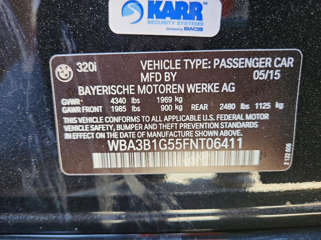 2015 Bmw 320 I Черный vin: WBA3B1G55FNT06411