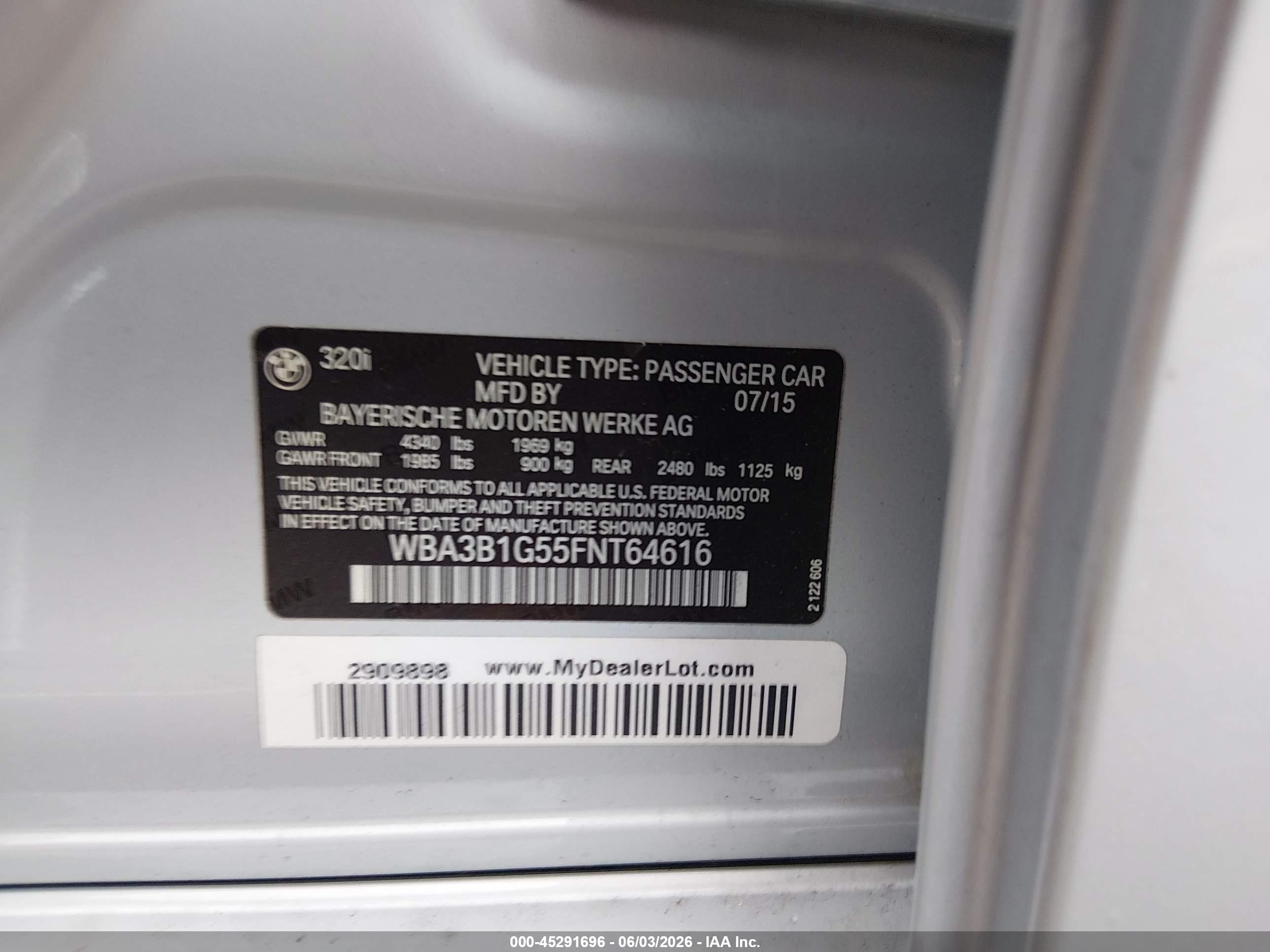 2015 Bmw 320i   Silver vin: WBA3B1G55FNT64616