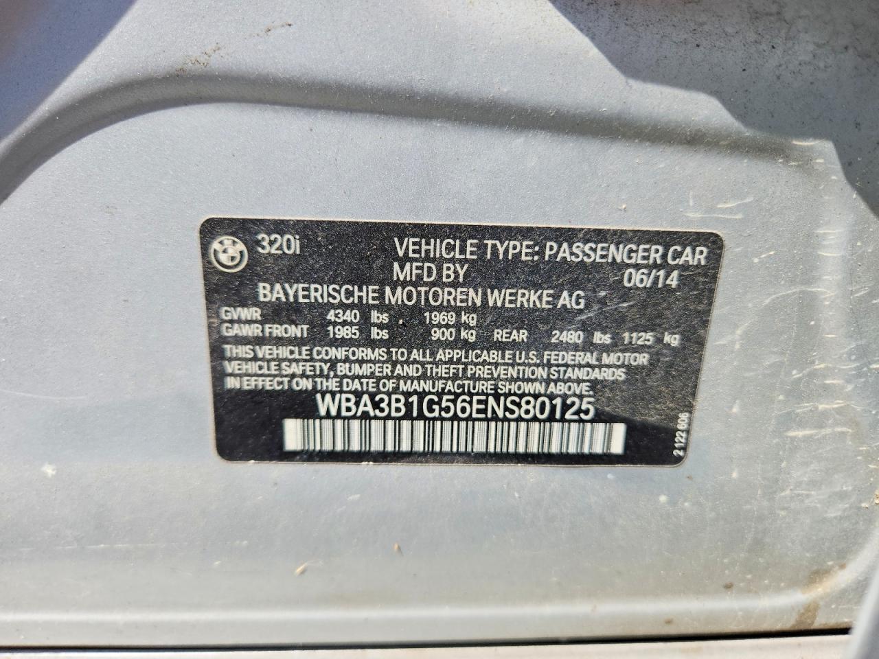 2014 Bmw 320 I Silver vin: WBA3B1G56ENS80125