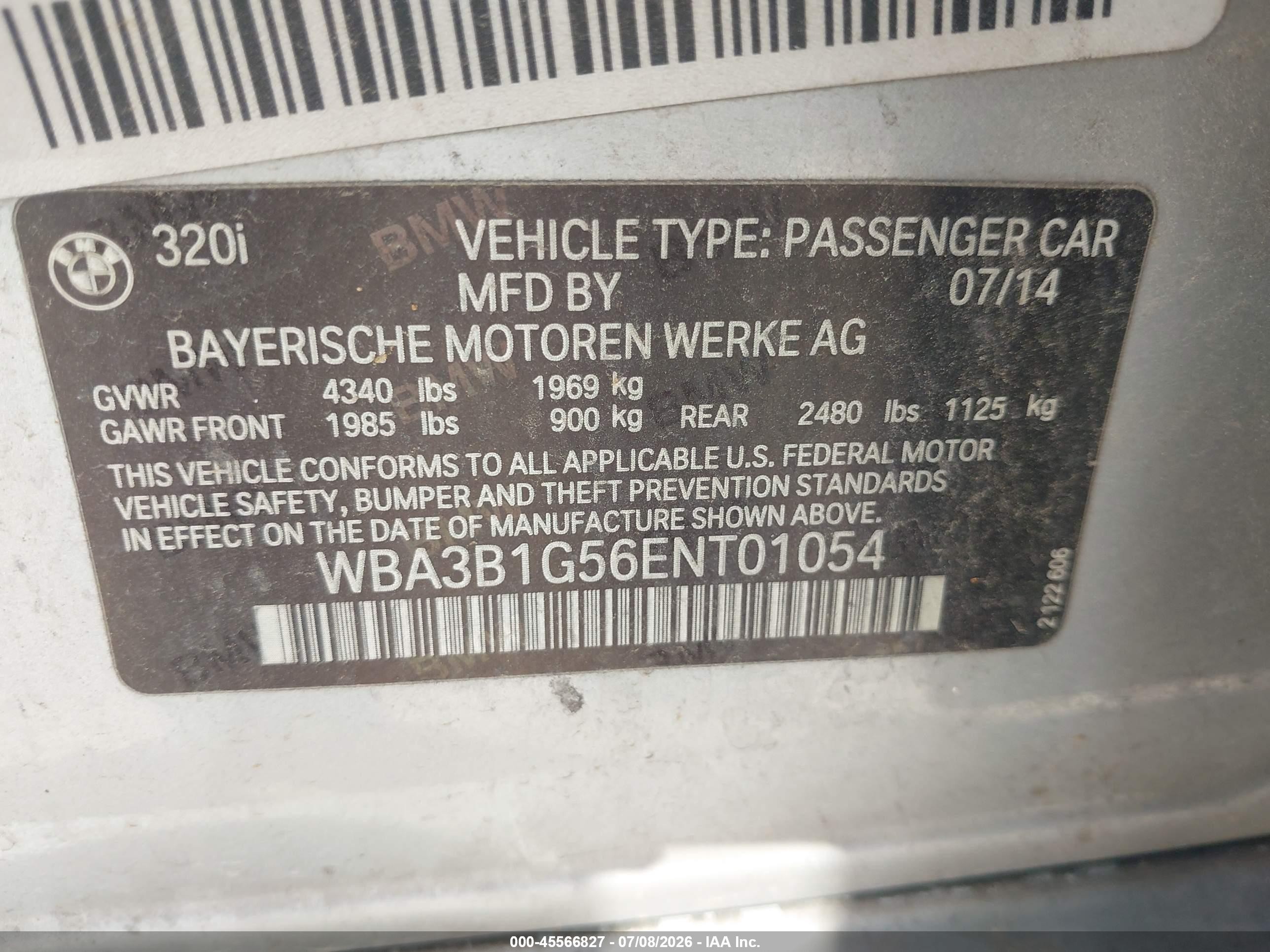 2014 Bmw 320i   Серебряный vin: WBA3B1G56ENT01054