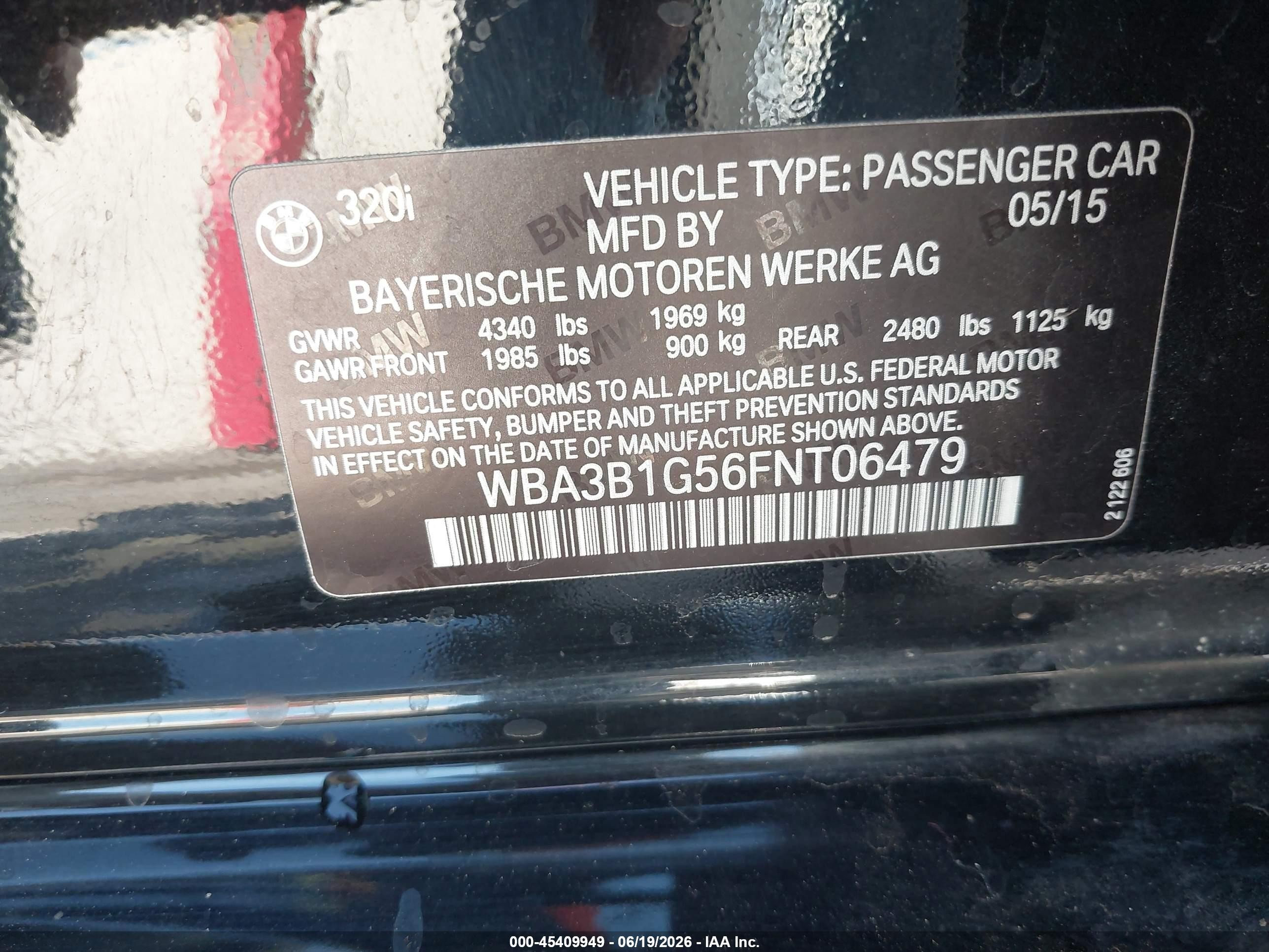 2015 Bmw 320i   Черный vin: WBA3B1G56FNT06479