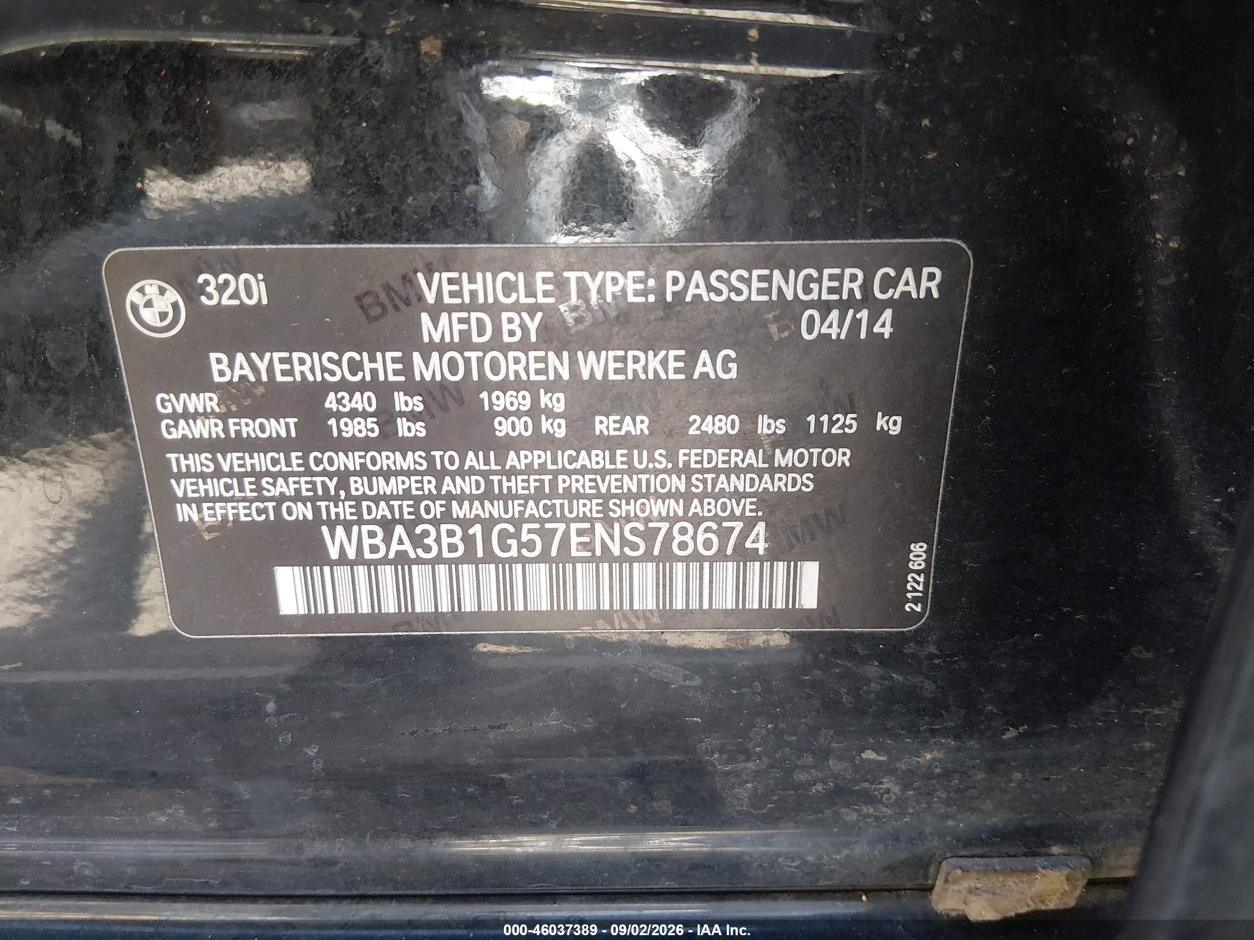 2014 Bmw 320i   Black vin: WBA3B1G57ENS78674