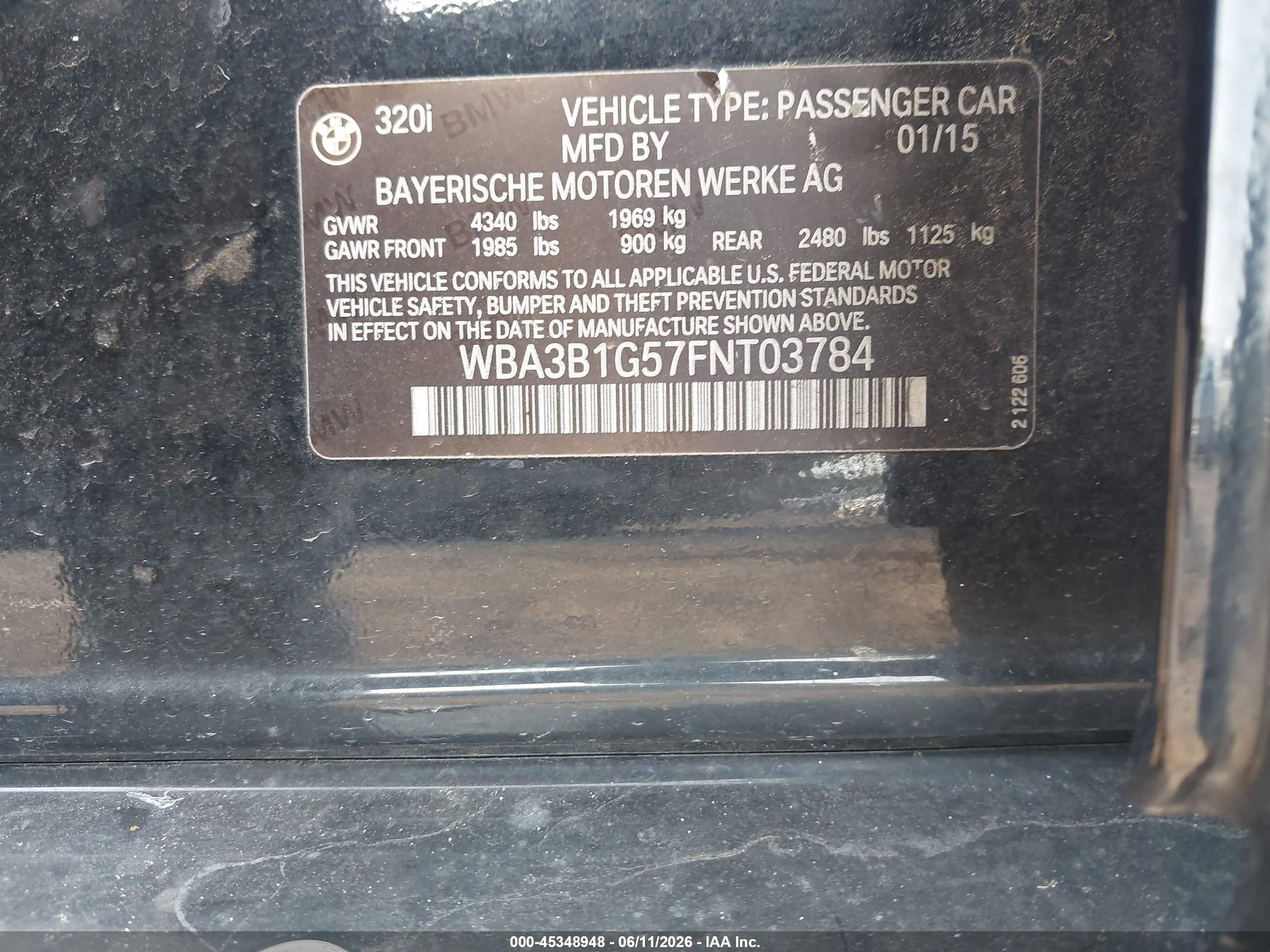 2015 Bmw 320i   Black vin: WBA3B1G57FNT03784