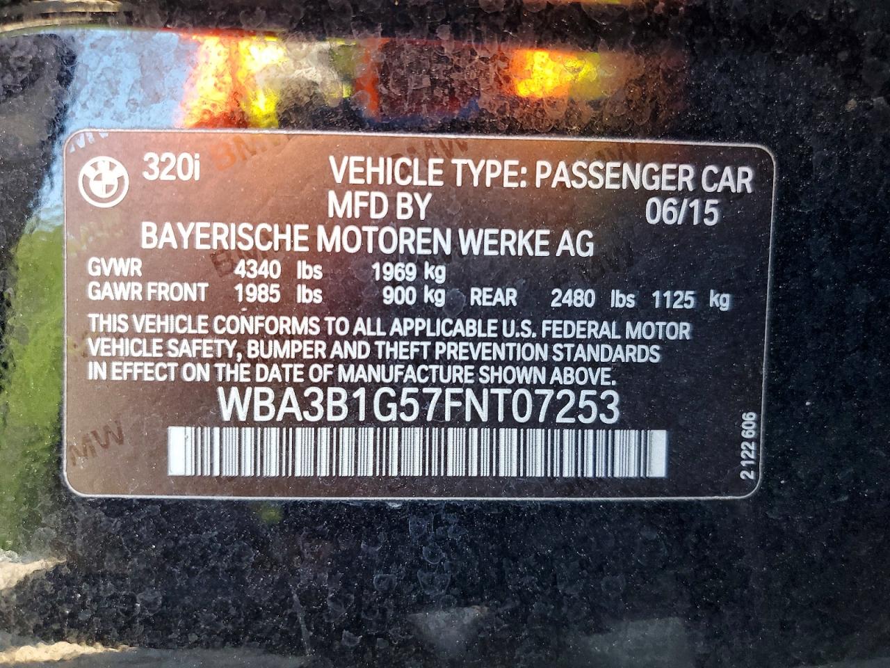 2015 Bmw 320 I Black vin: WBA3B1G57FNT07253
