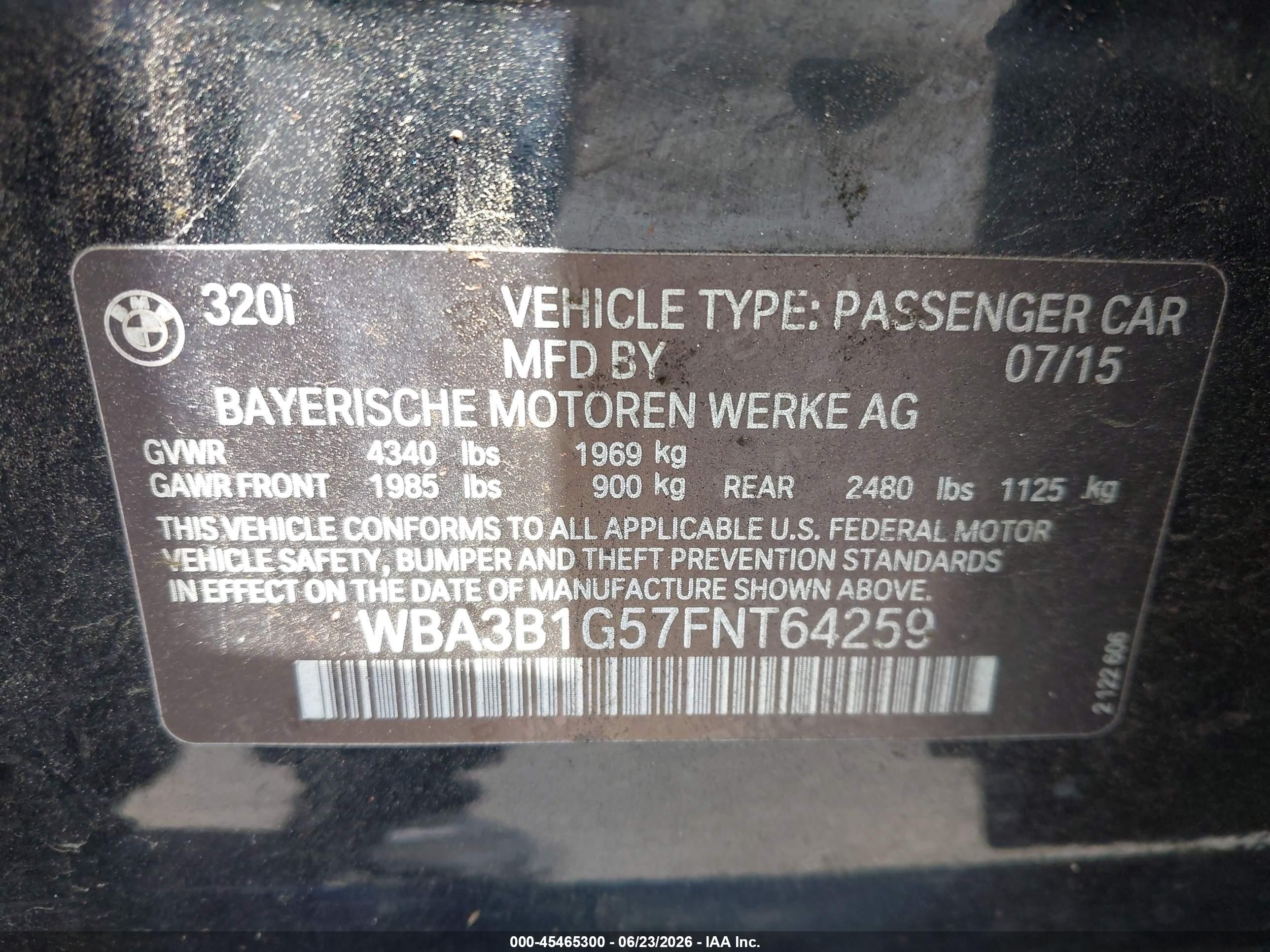 2015 Bmw 320i   Black vin: WBA3B1G57FNT64259