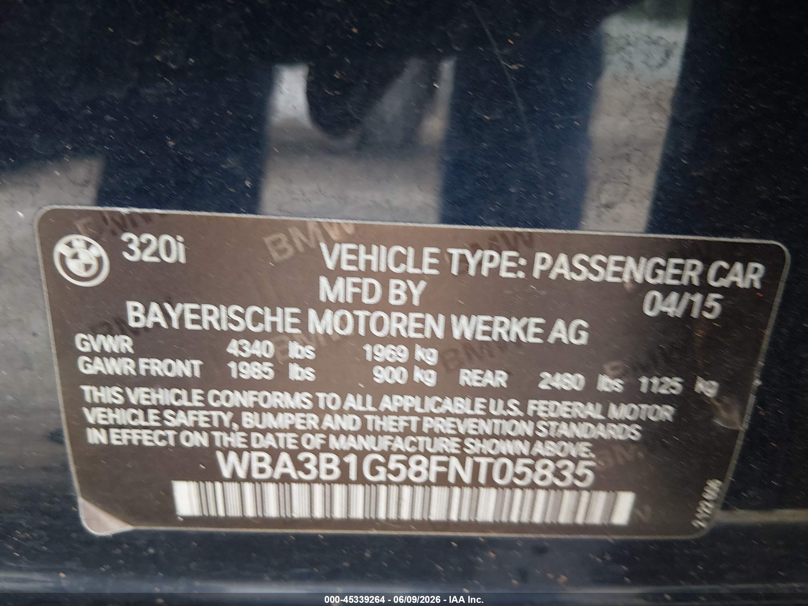 2015 Bmw 320i   Blue vin: WBA3B1G58FNT05835
