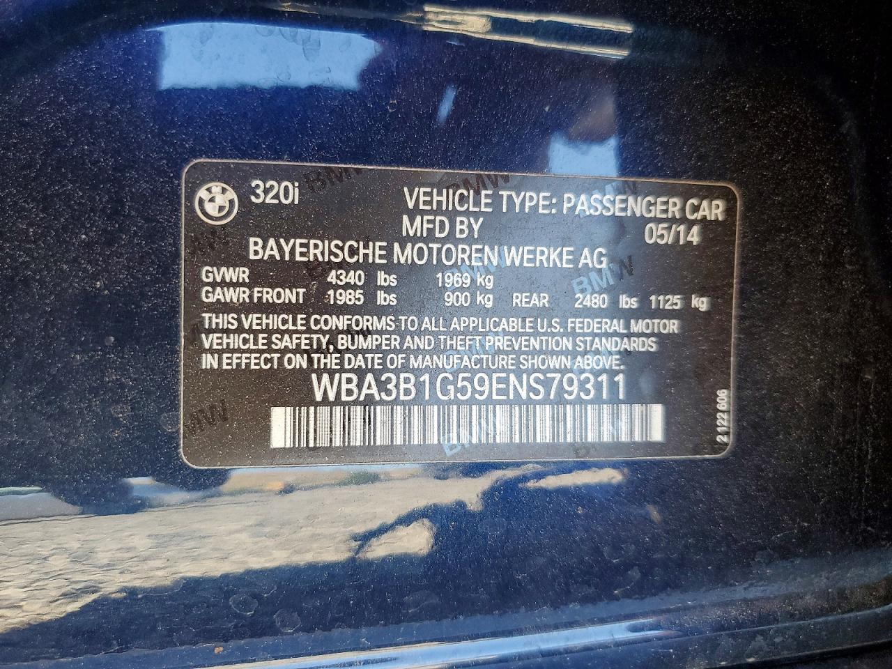 2014 Bmw 320 I Blue vin: WBA3B1G59ENS79311