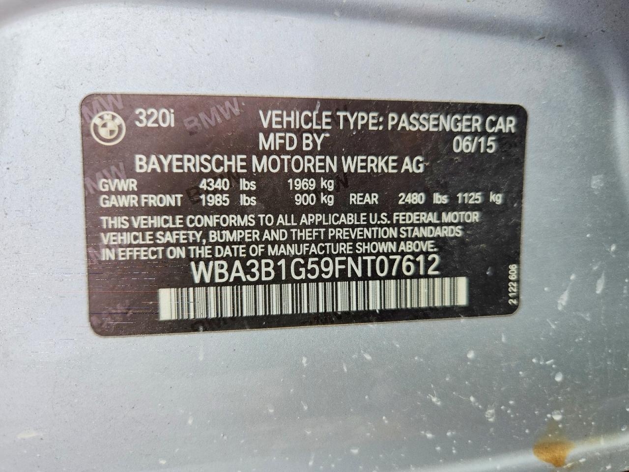 2015 Bmw 320 I Silver vin: WBA3B1G59FNT07612