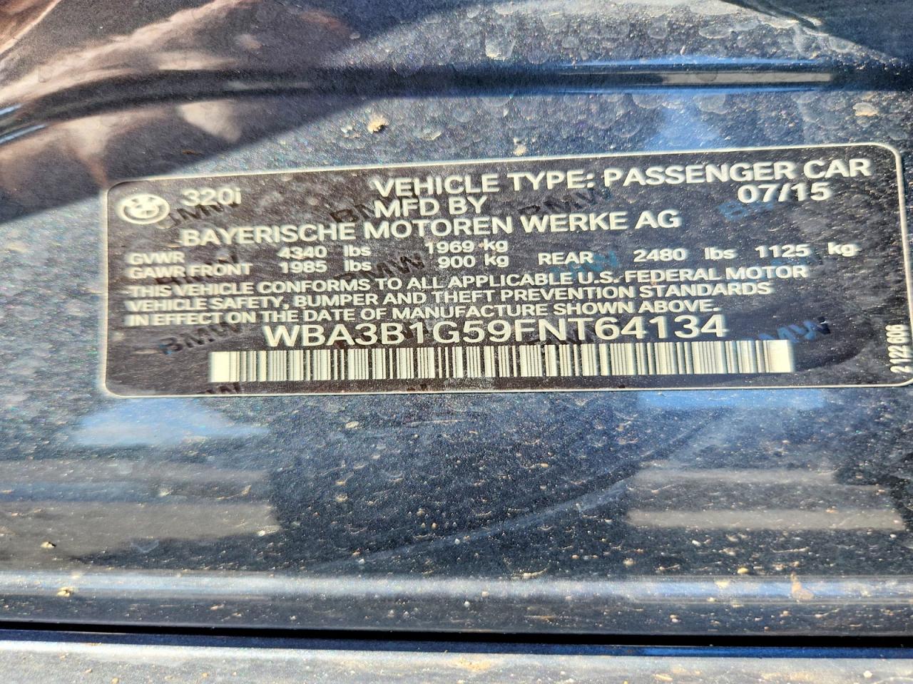 2015 Bmw 320 I Gray vin: WBA3B1G59FNT64134
