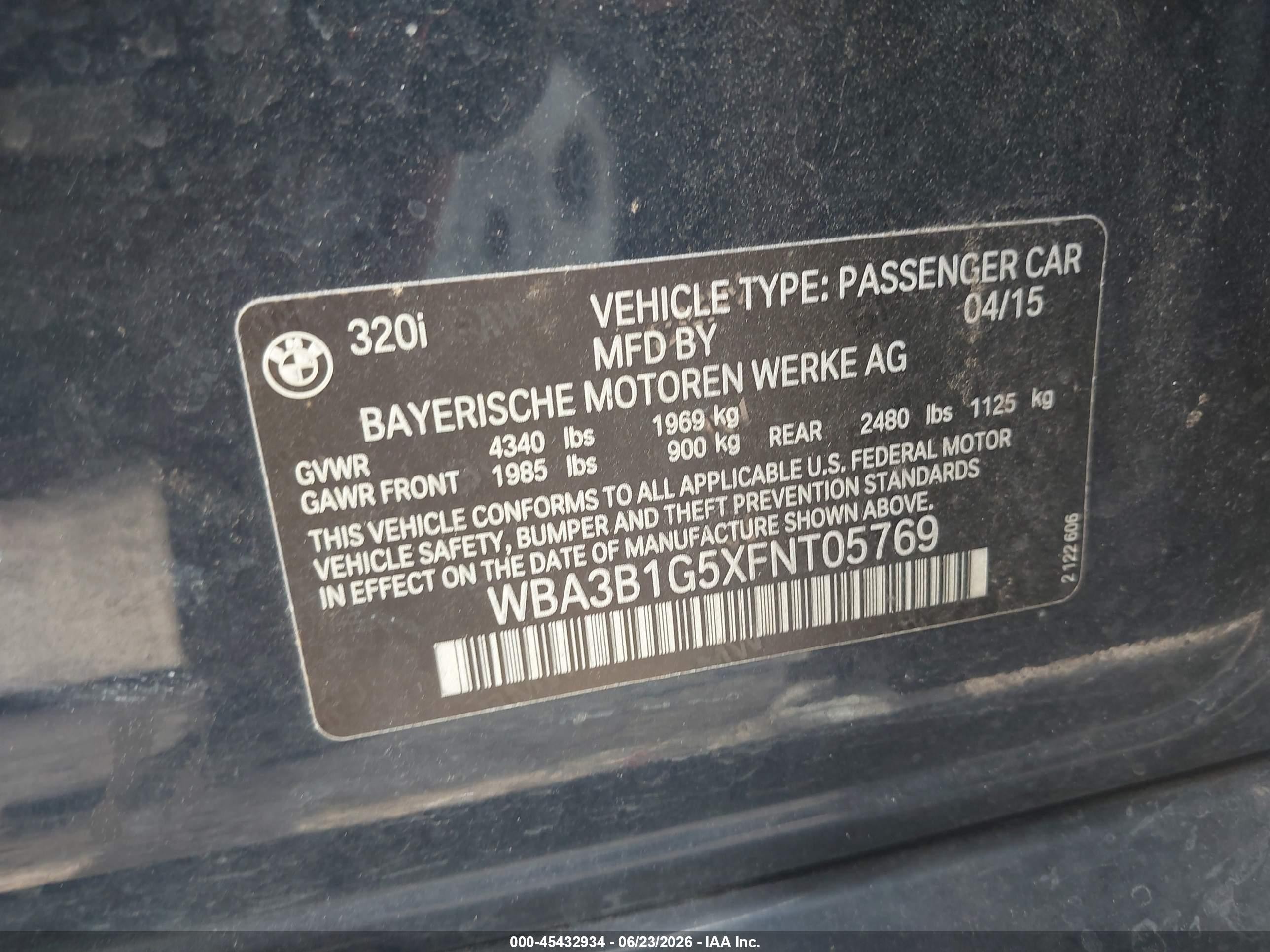 2015 Bmw 320i   Blue vin: WBA3B1G5XFNT05769