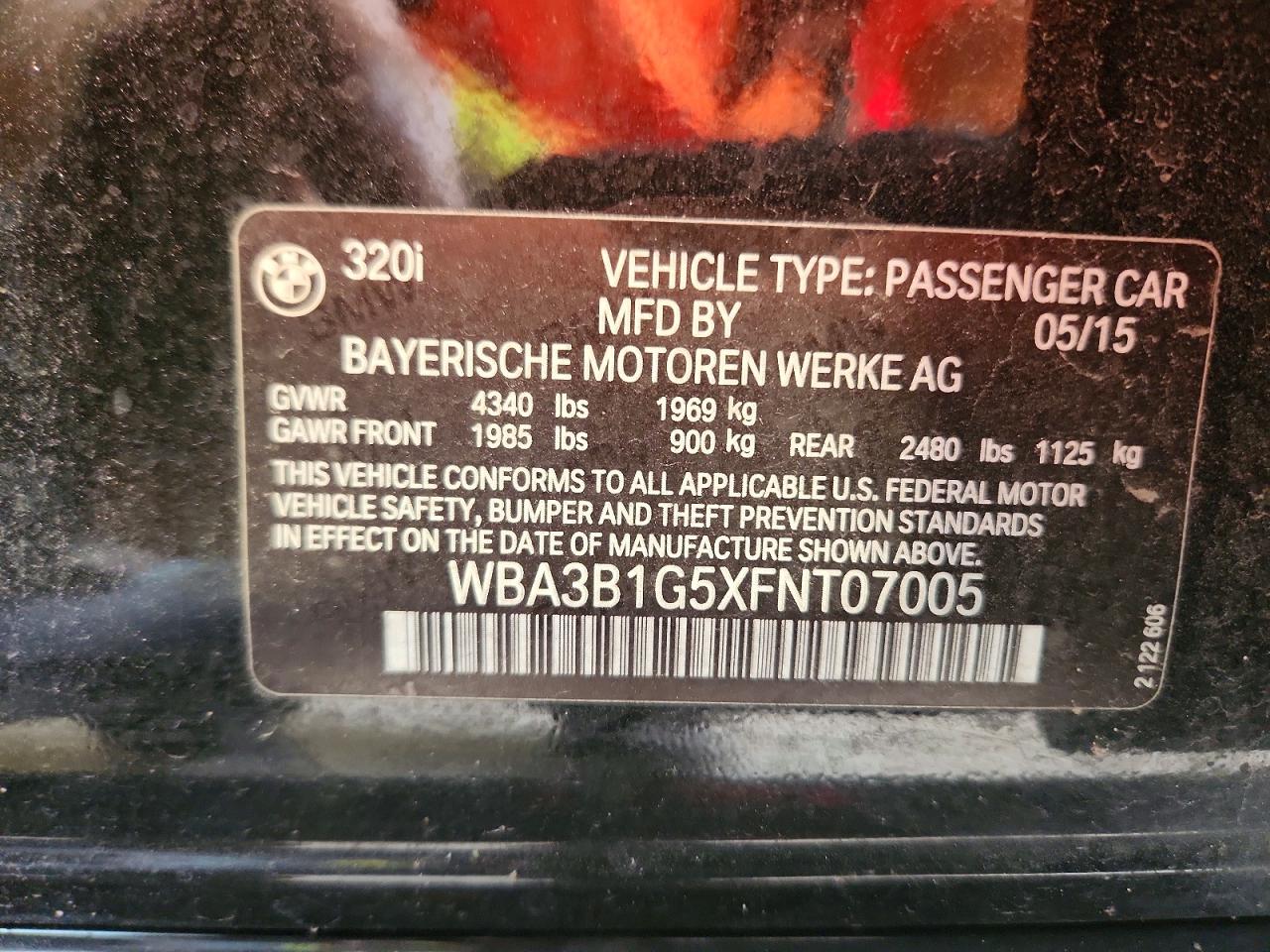 2015 Bmw 320 I Black vin: WBA3B1G5XFNT07005
