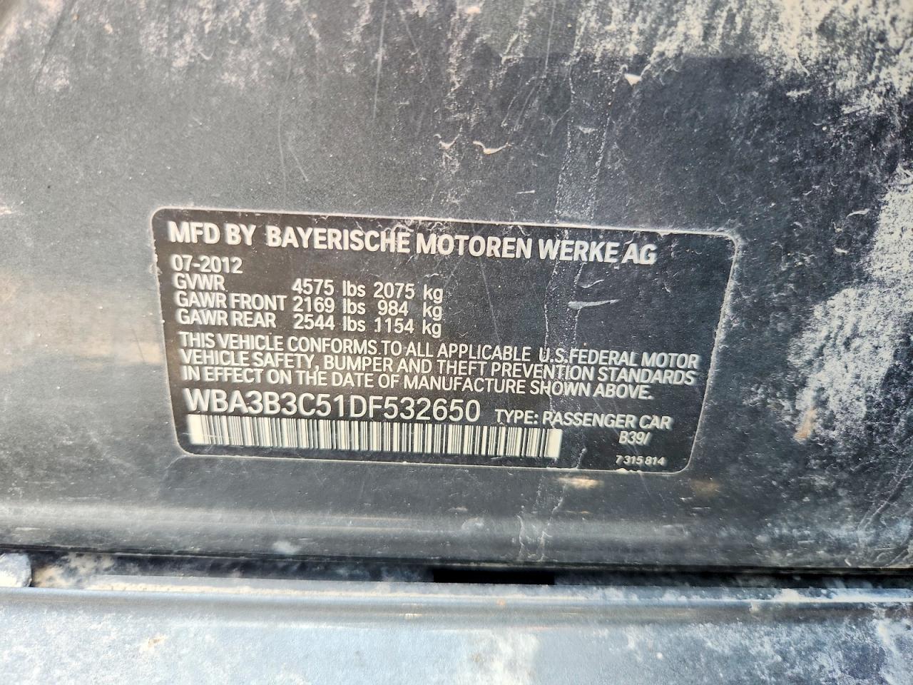 2013 Bmw 328 Xi Серый vin: WBA3B3C51DF532650