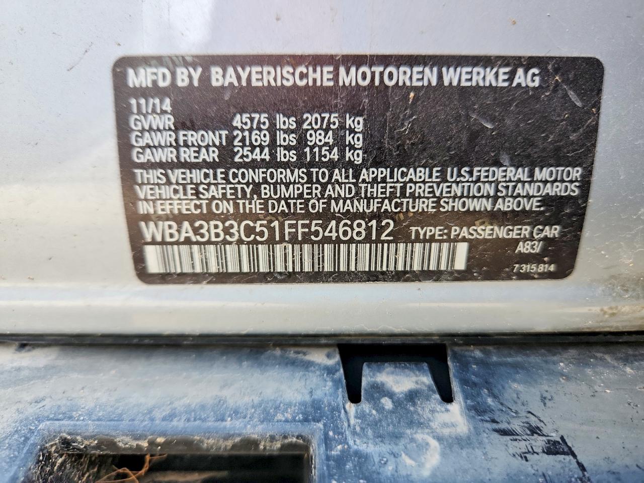 2015 Bmw 328 Xi Silver vin: WBA3B3C51FF546812