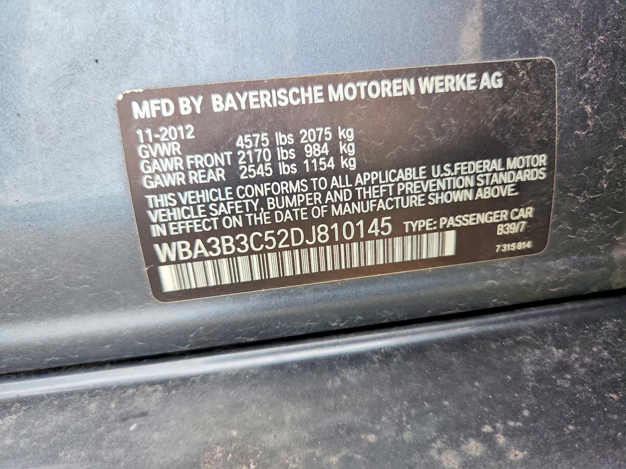 2013 Bmw 328 Xi Серый vin: WBA3B3C52DJ810145
