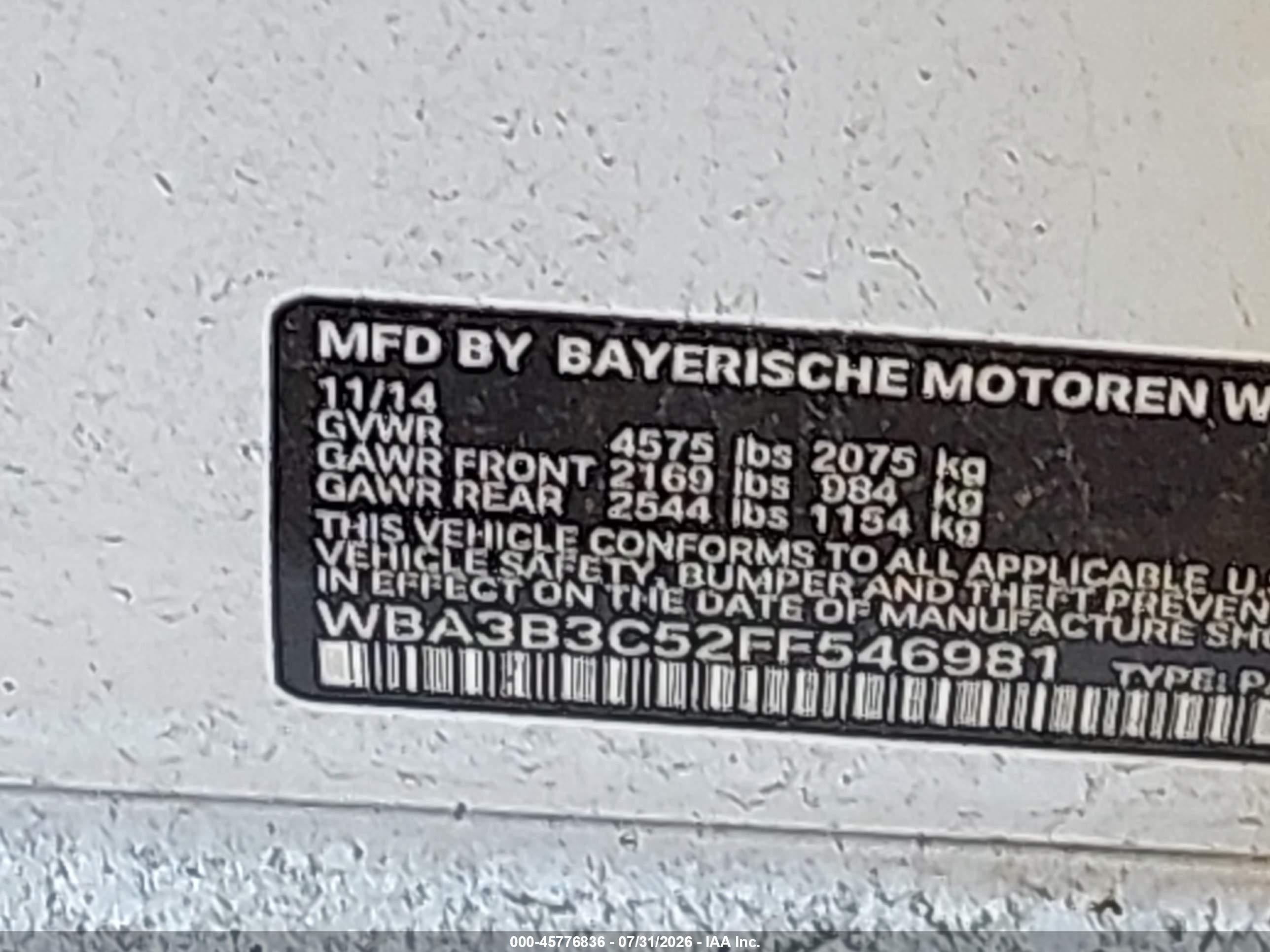 2015 Bmw 328i Xdrive White vin: WBA3B3C52FF546981