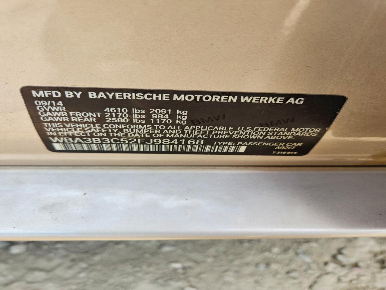 2015 Bmw 328 Xi Gold vin: WBA3B3C52FJ984168