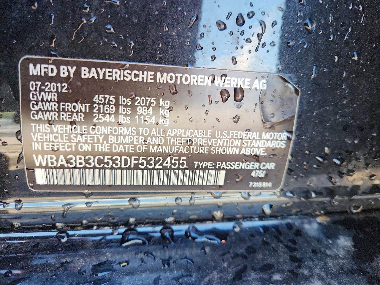2013 Bmw 328 Xi Черный vin: WBA3B3C53DF532455
