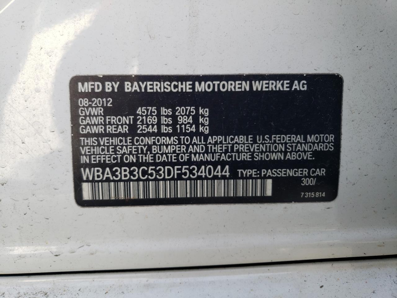 2013 Bmw 328 Xi White vin: WBA3B3C53DF534044