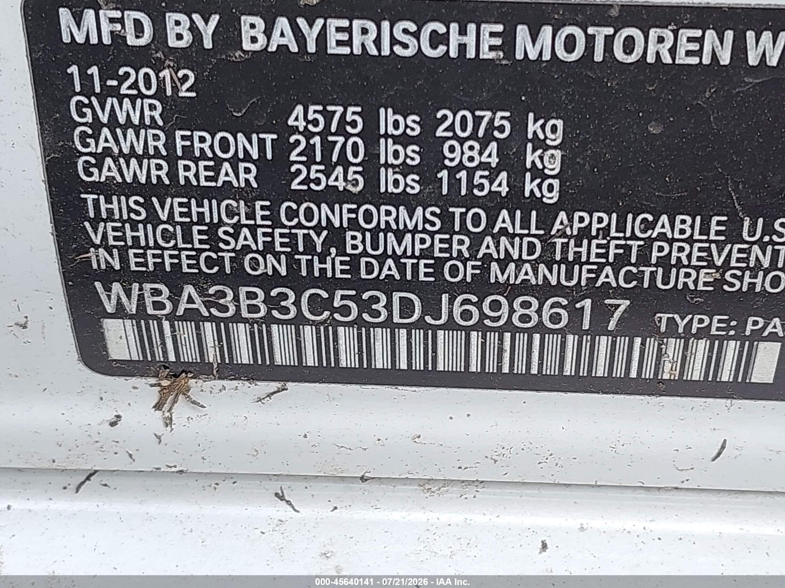 2013 Bmw 328i Xdrive White vin: WBA3B3C53DJ698617