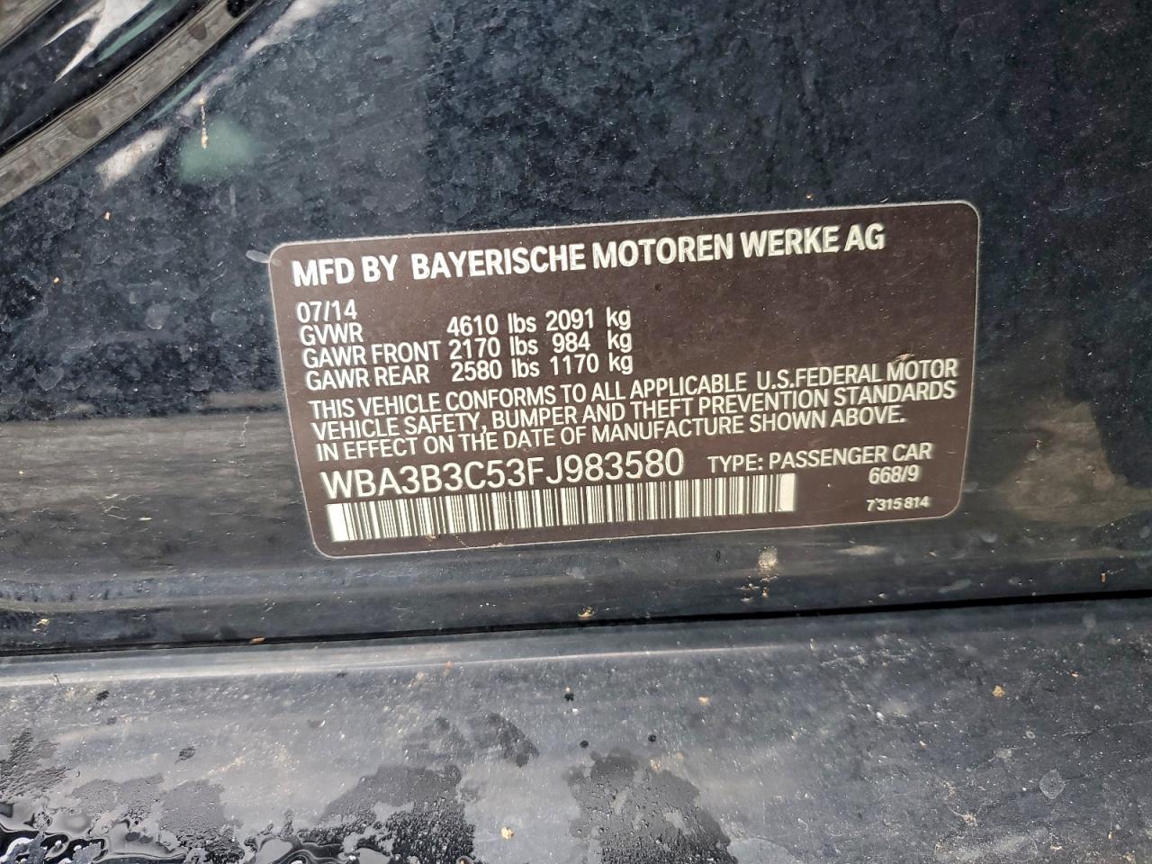 2015 Bmw 328 Xi Black vin: WBA3B3C53FJ983580