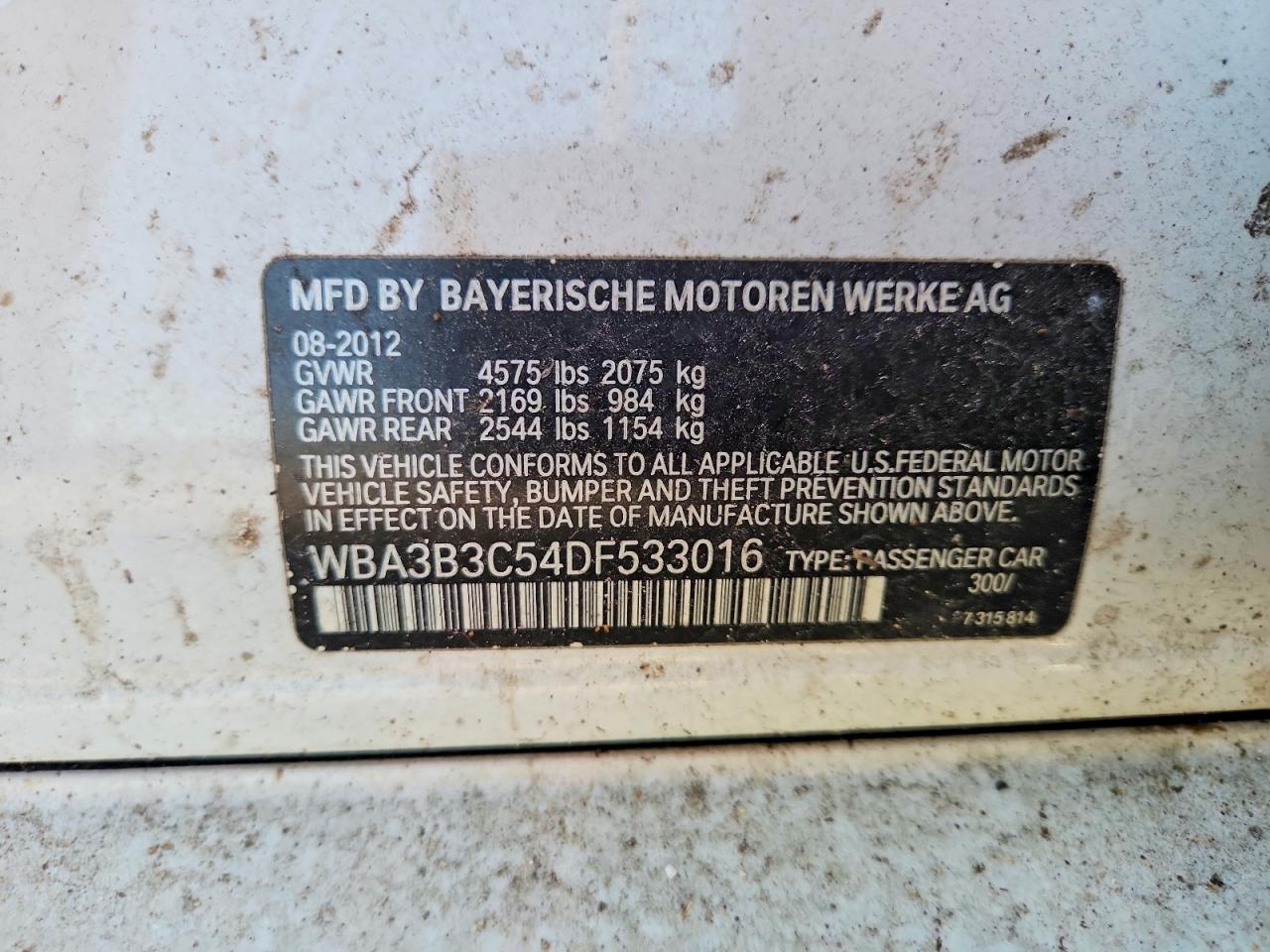 2013 Bmw 328 Xi White vin: WBA3B3C54DF533016