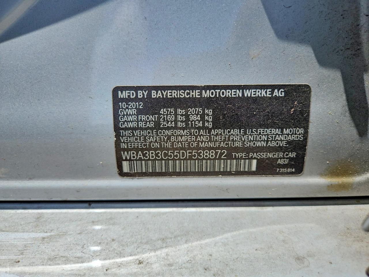 2013 Bmw 328 Xi Серебряный vin: WBA3B3C55DF538872