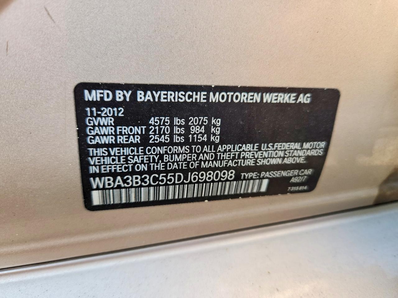 2013 Bmw 328 Xi Gold vin: WBA3B3C55DJ698098