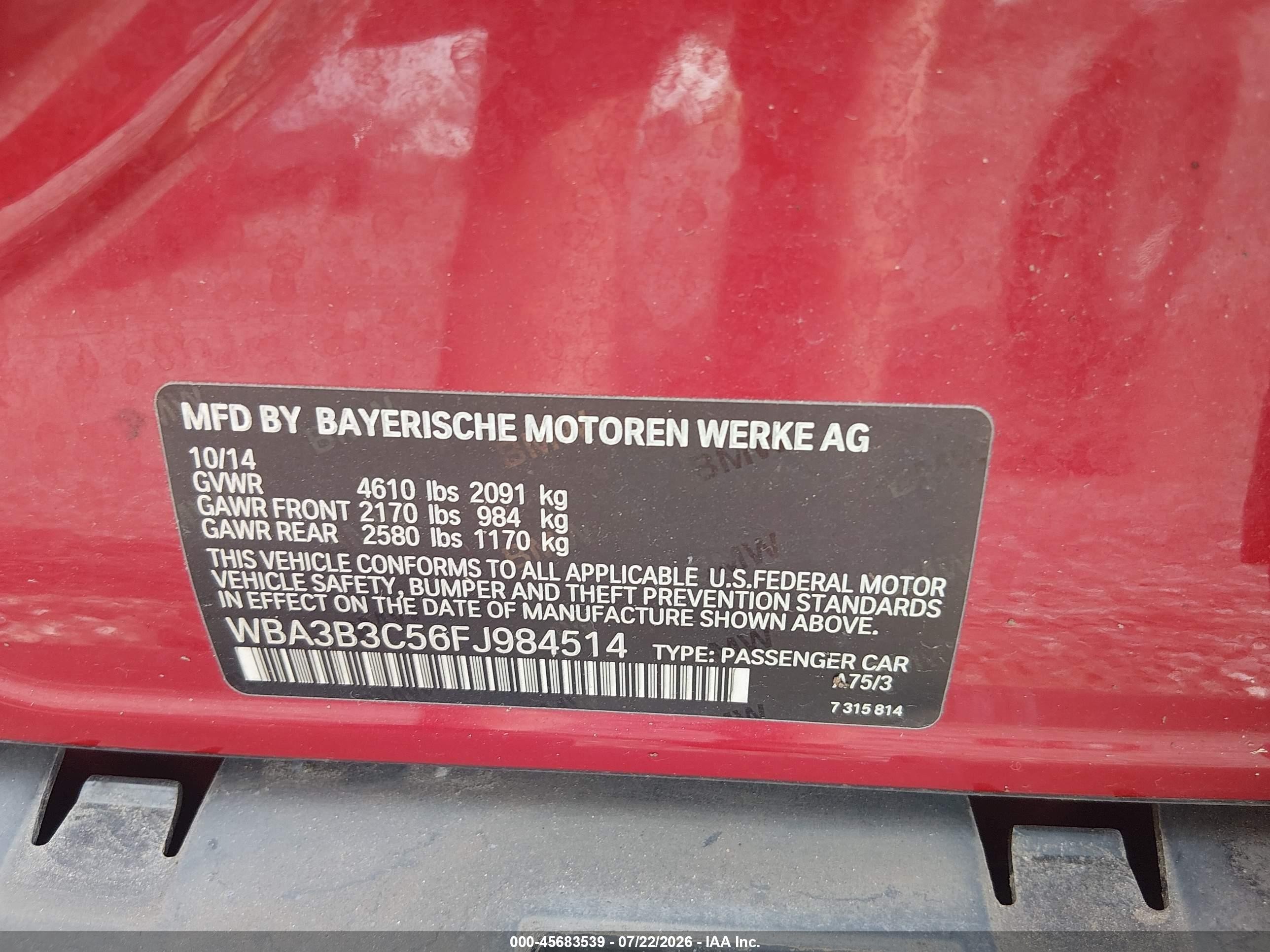2015 Bmw 328i Xdrive Red vin: WBA3B3C56FJ984514