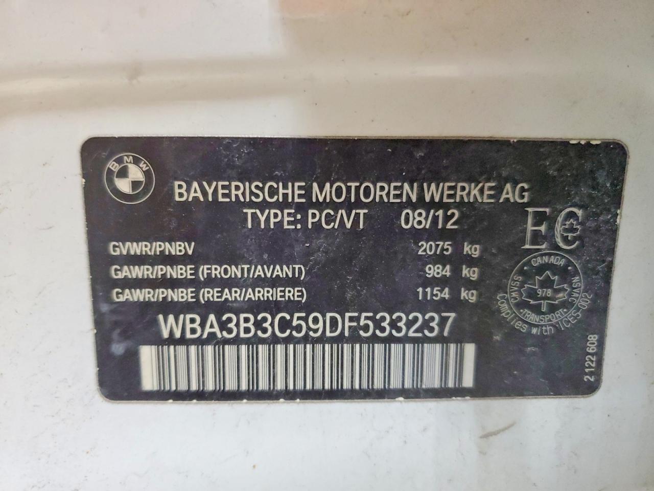 2013 Bmw 328 Xi White vin: WBA3B3C59DF533237