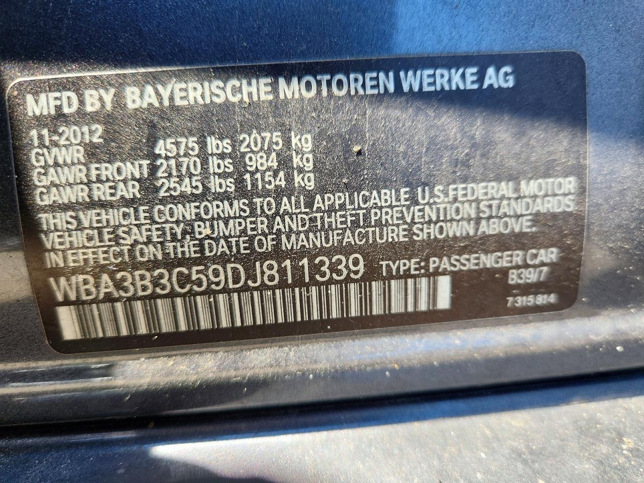2013 Bmw 328 Xi Угольный vin: WBA3B3C59DJ811339