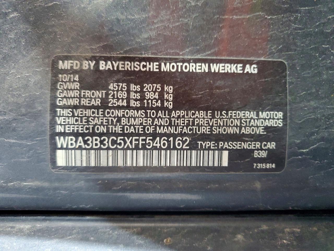 2015 Bmw 328 Xi Gray vin: WBA3B3C5XFF546162